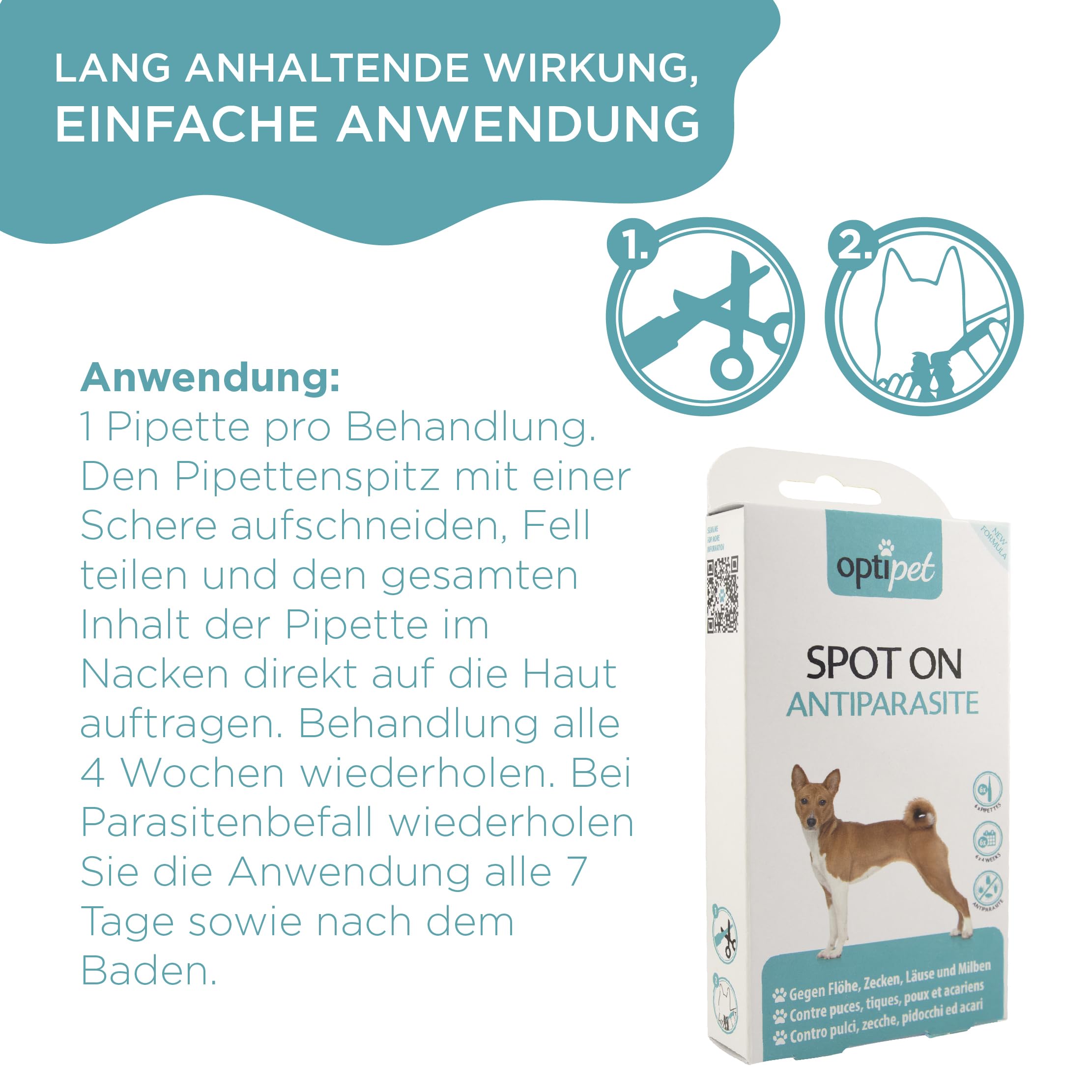 OptiPet Spot On 6x1,5ml Pipetten für Hunde, Hochwirksam bis zu 24 Wochen gegen Milben, Flöhen, Zecken, Läusen