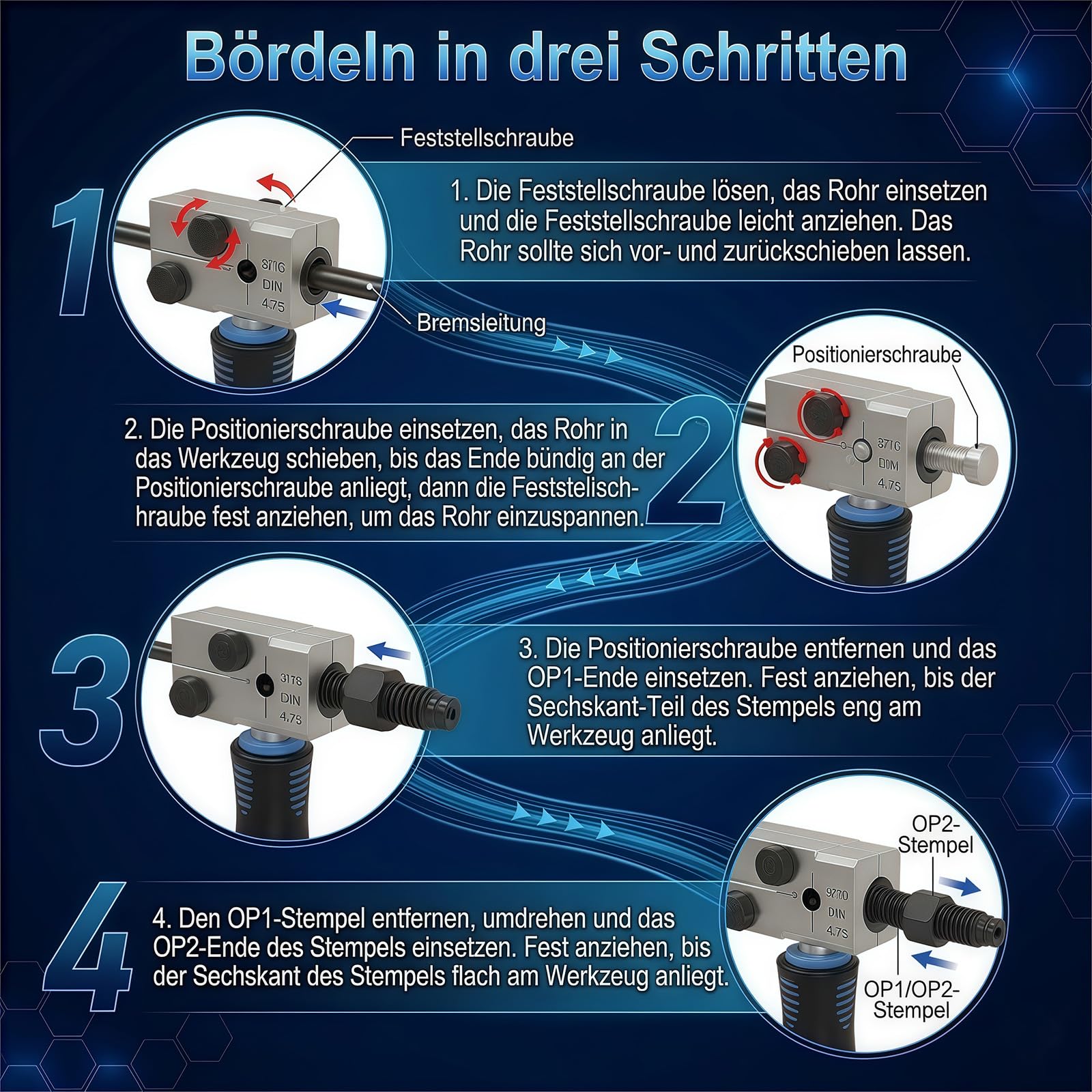 Bremsleitung Bördelgerät für DIN Bördelungen 4,75 mm 3/16 Zoll Doppel Bördelgerät Bremsleitung Kfz Set Universal, Kfz Bremsleitungen für Kupfer Nickel Stahlrohre für Kfz-Bremssysteme