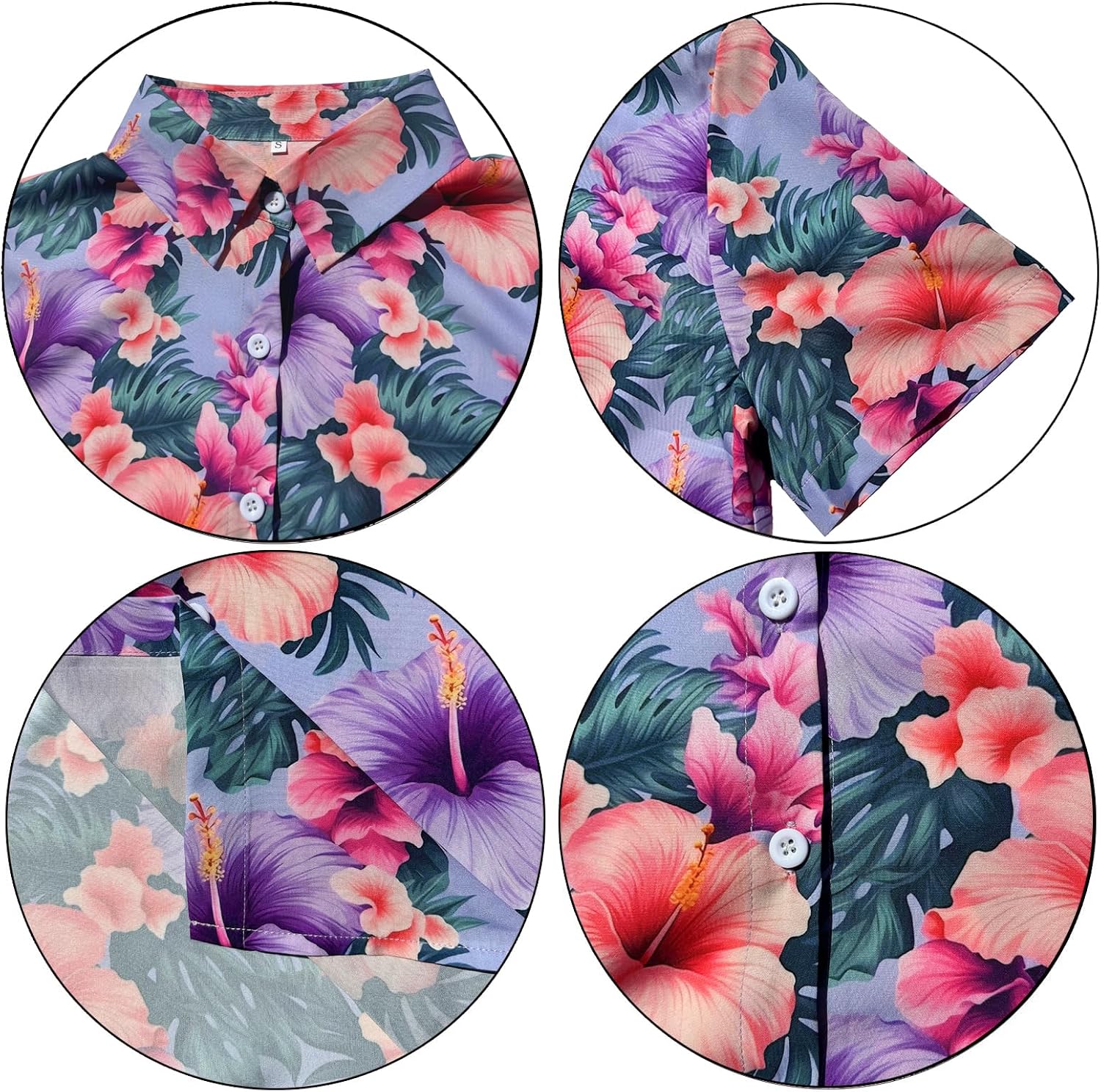Women's Hawaiian Shirts Floral Tropic Print V Neck Button Down Shirt Summer Hawaii Short Sleeve Blouse Tops - Image 6