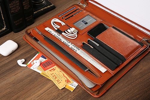 Miniatura 5 de Cartera de cuero para hombres, cartera de negocios con cremallera, folio de cuero vegano con soporte para bloc de escritura A4, organizador de