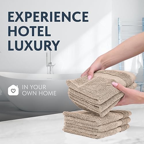 Miniatura 6 de White Classic Toallas de Algodón de Lujo para la Cara 13x13 Pulgadas - 650 GSM Algodón Turco  Hotel, Spa, Baño Toalla Facial  Paquete de 12, Taupe