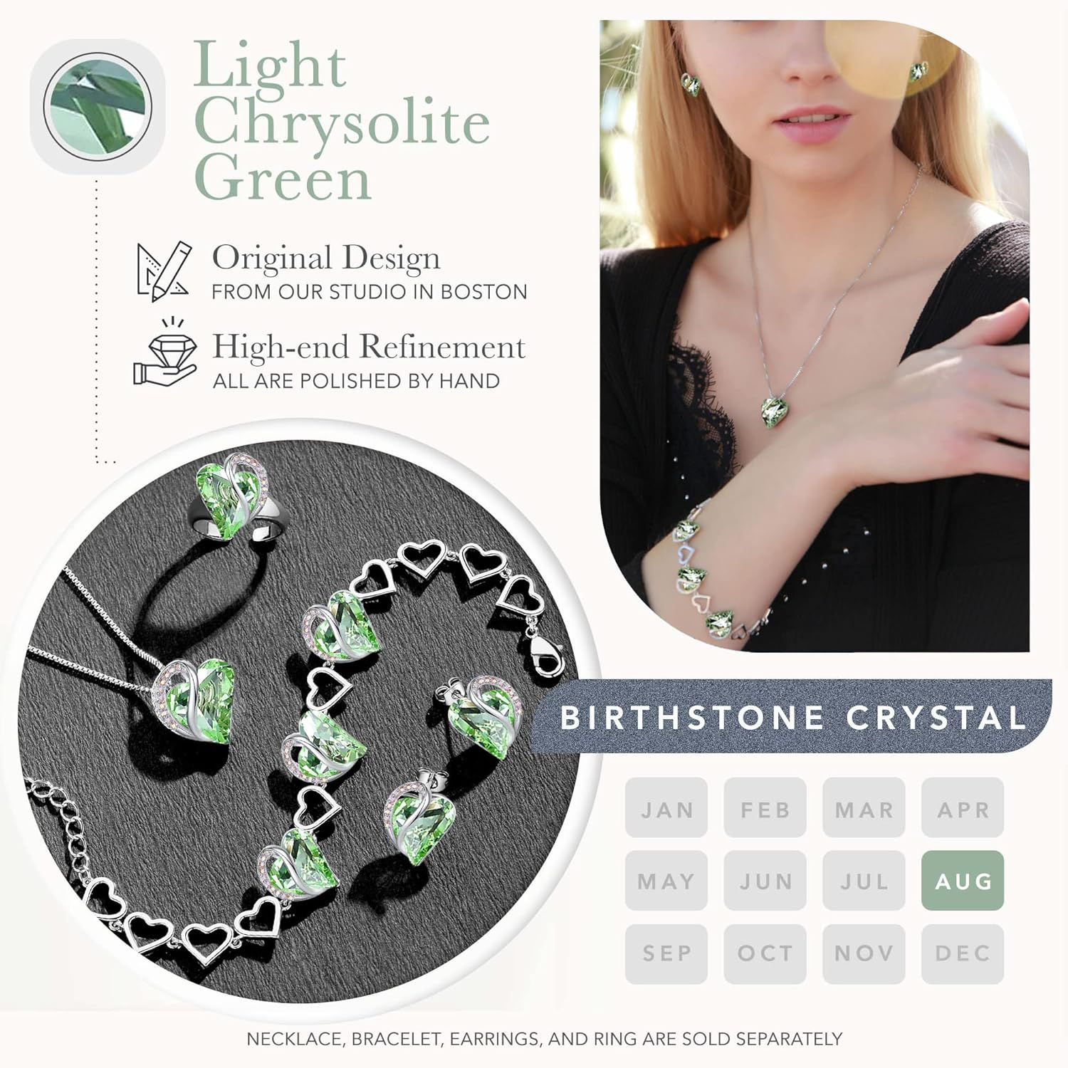 Leafael Infinity Love Heart Link Bracelets, Birthstone or Healing Stone Crystal Bracelet for Women, Silver Tone Jewelry Gifts for Her, 7-inch Chain and 2-inch Extender - Image 4