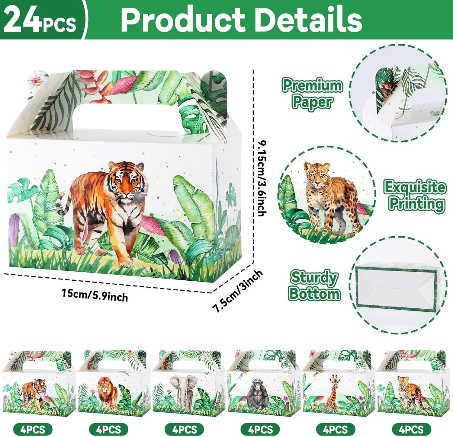 12Pcs Jungle Birthday Party Favor Boxes Safari Animals Themed Party Decorations Jungle Wild Theme Treat Boxes Zoo Animals Gift Goodie Box for Forest Wildlife Animal Gold Safari Zoo Birthday Supplies - Image 2