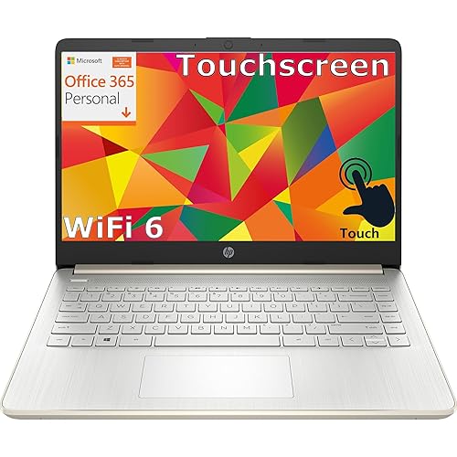 HP Touchscreen Laptop Computer for Student Home Study, 1-Year Office 365, 16GB DDR4 RAM, 256GB PCIe SSD, Intel Processor, 14 inch Display, WiFi 6, Bluetooth, Webcam, Type-C, Pale Gold, Windows 11 S
