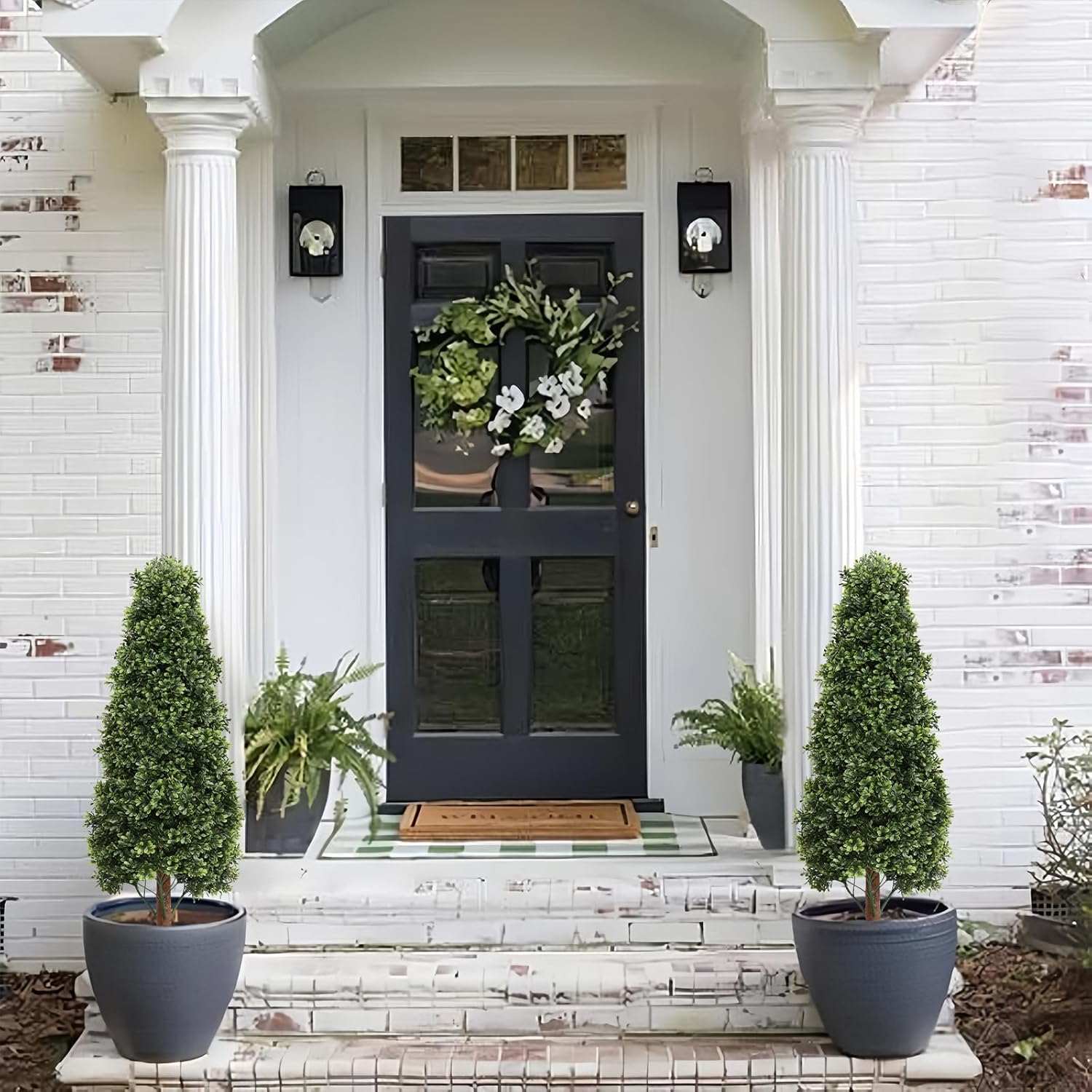 Damomo 3ft Topiary Trees Artificial Topiaries Boxwood Trees Outdoor Faux Shrub 2 Packs with Black Pot, Fake Bushes Potted Green Plants Decorative Indoor Porch or Garden(35inch) - Image 6