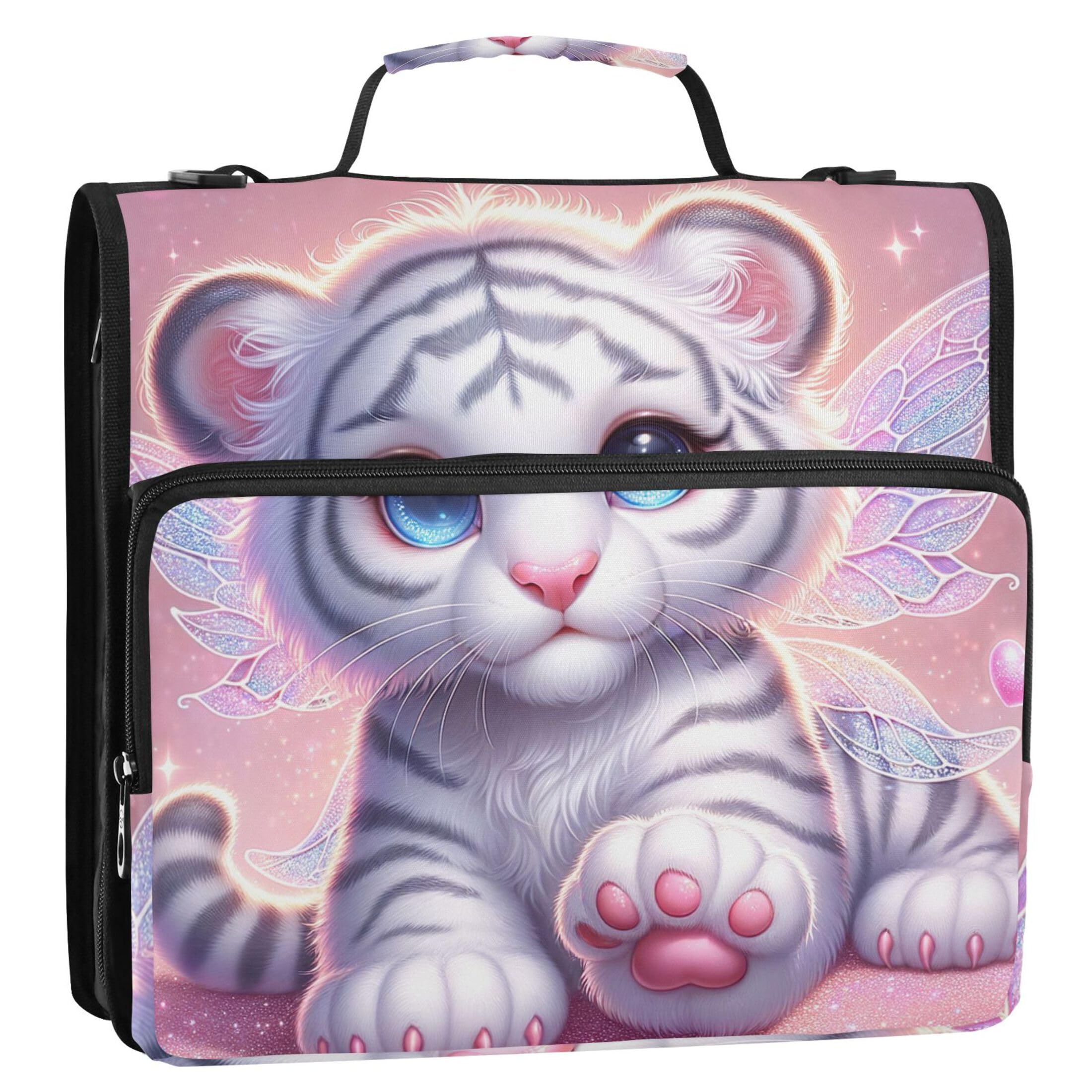 Cute Tiger Cub Animal Pink Zipper Binder Organizer 1 1/2 Inch Binders 3 Ring School Binder Bag with Shoulder Strap Storage Portfolio Case with Handle — image 1