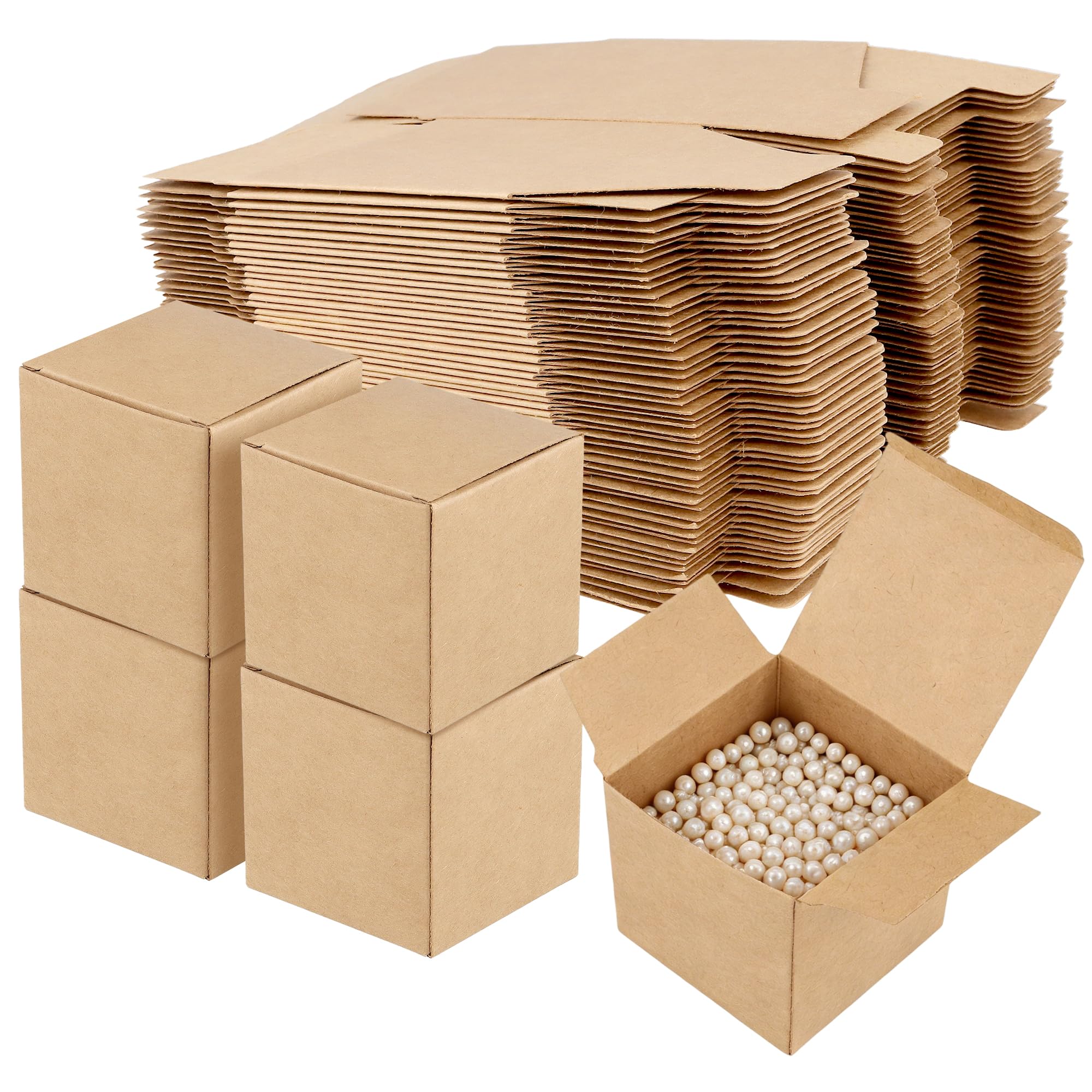 CHIHEUNG 100PCS Kraft Gift Boxes, 7x7x7 cm Small Gift Box Square Presentation Boxes for Wedding Favours, Birthday Parties, Holiday Gifts