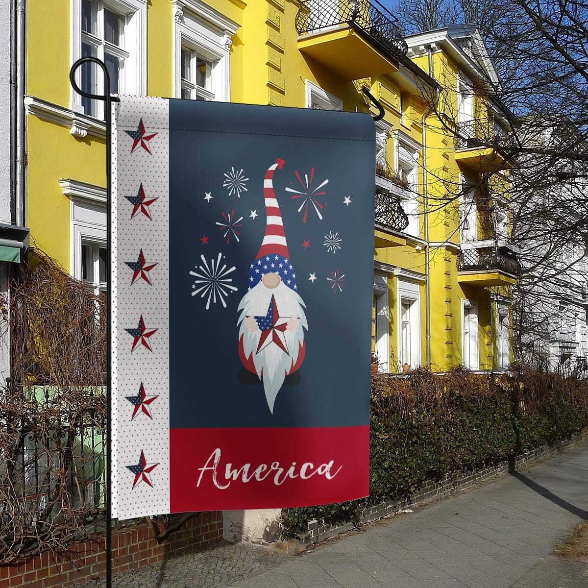 Chic D July 4th Gnome Garden Flag Double Sided House Banner 12 x 18 inch, Celebrate Independence Day, Welcome Decorative Flag for Party Yard Home Outdoor Decor, 100% Polyester