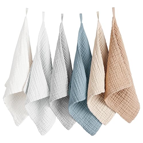 Konssy Paquete de 6 paños de muselina para bebé, unisex, 100% algodón, para la cara del bebé, cuerpo cómodo y suave para recién nacidos, niños y