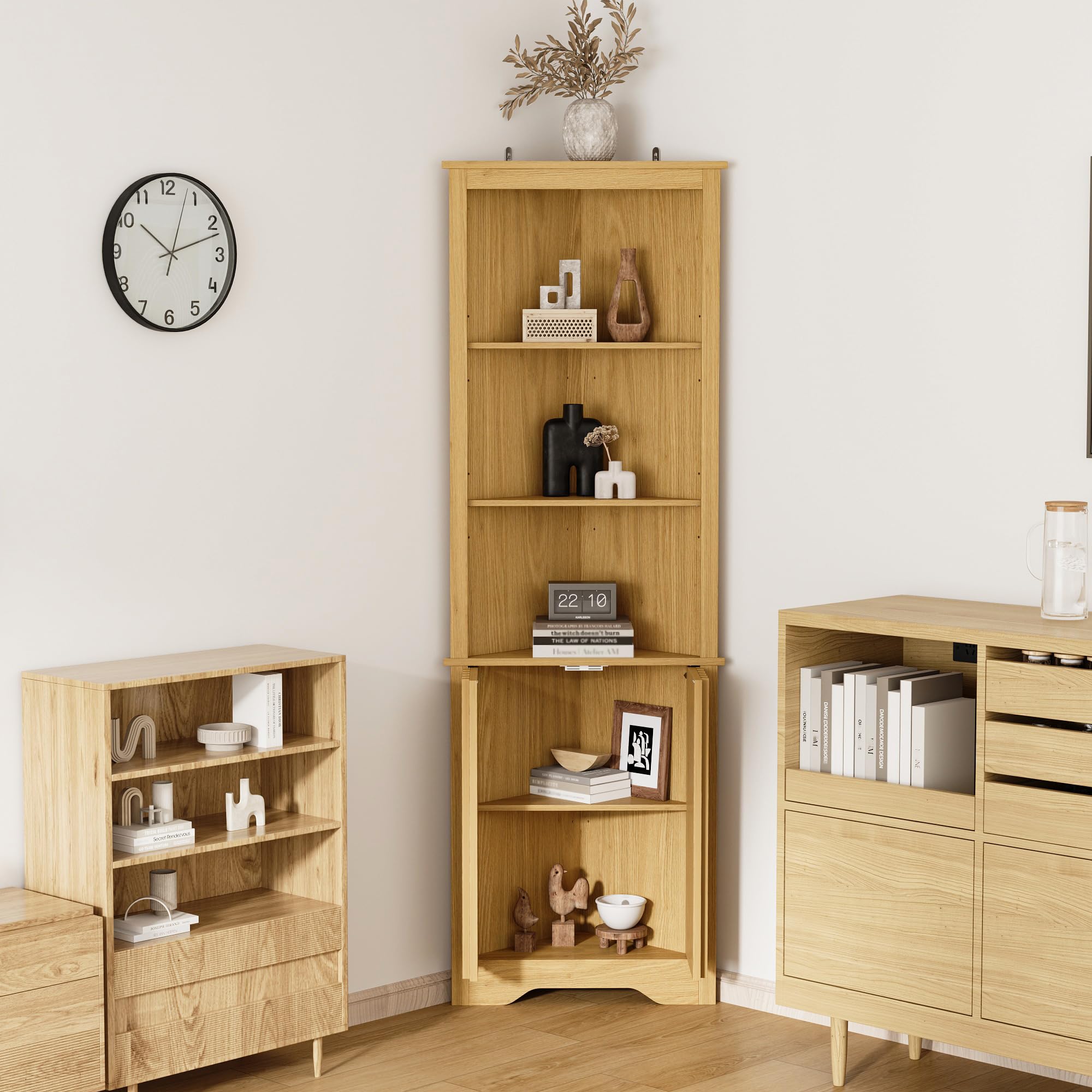 Amazon｜Timechee 本棚 木製 コーナーシェルフ オープンシェルフ