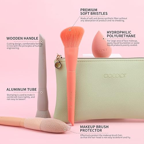 Miniatura 5 de Docolor Juego de 17 brochas de maquillaje Morandi con bolsa de maquillaje y esponja de maquillaje y protector de brochas + separador de peine de