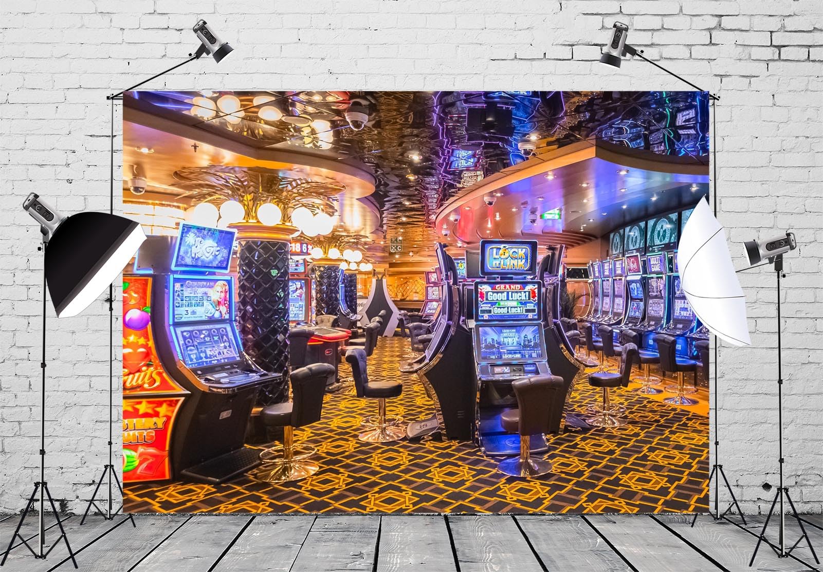 BELECO 3.6x2.5m Sfondo Sala Casinò, Slot Machine Gioco Azzardo, Decorazione Festa Tema Casinò, Studio Fotografia Ritratto Accessori