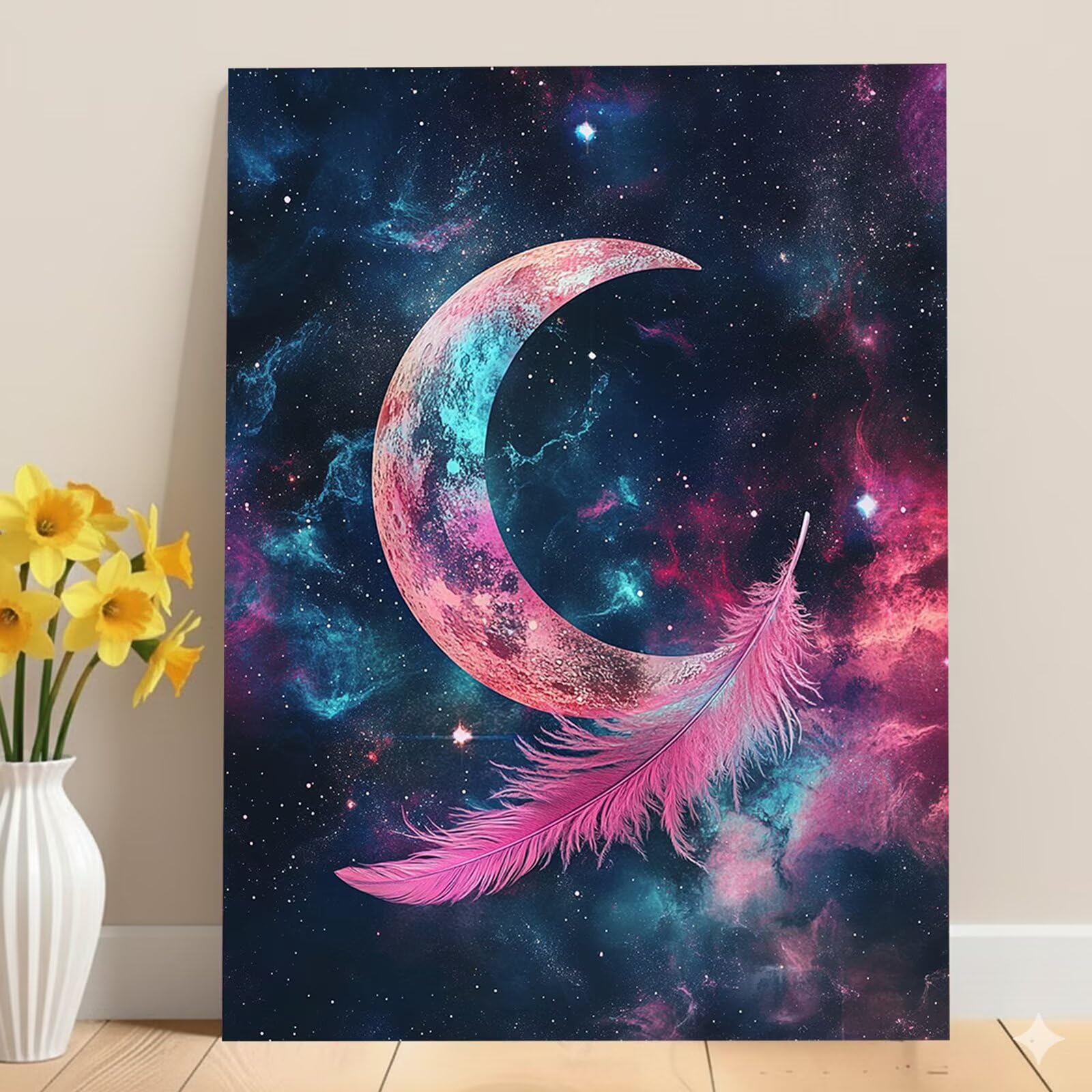 Dipingere con i Numeri Adulti Luna, Kit di Pittura a Olio su Tela DIY con Pennelli Pittura a Pigmento Acrilico, Paint by Numbers Cielo Disegno, Decora la Casa Regalo 70x100 cm (Senza Cornice)-#929k