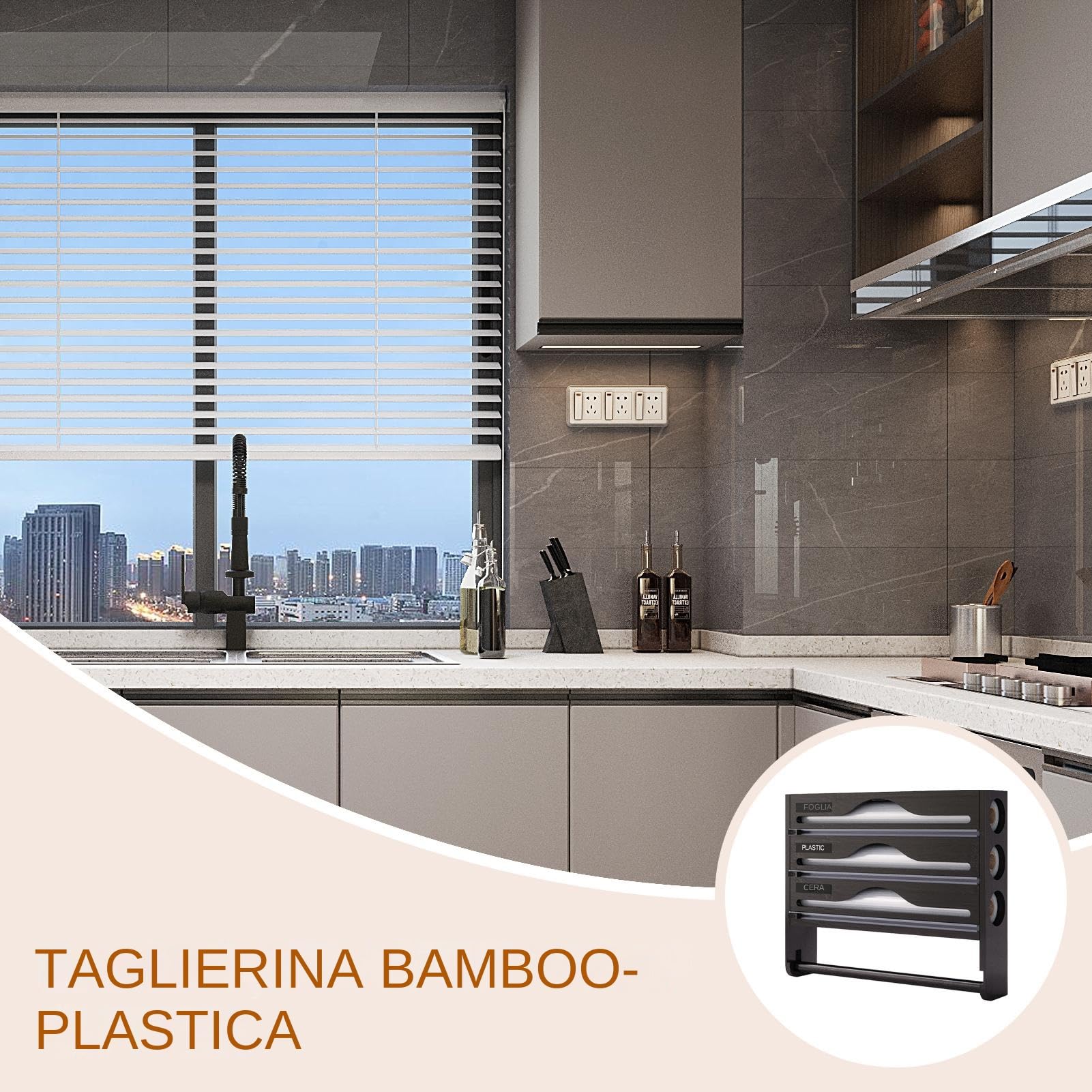 Dispensador De Film para Cocina con Cortador Contenedor | Organizador Papel Aluminio Y Wrap Para Hogar Armario Pared Despensa Apartamento