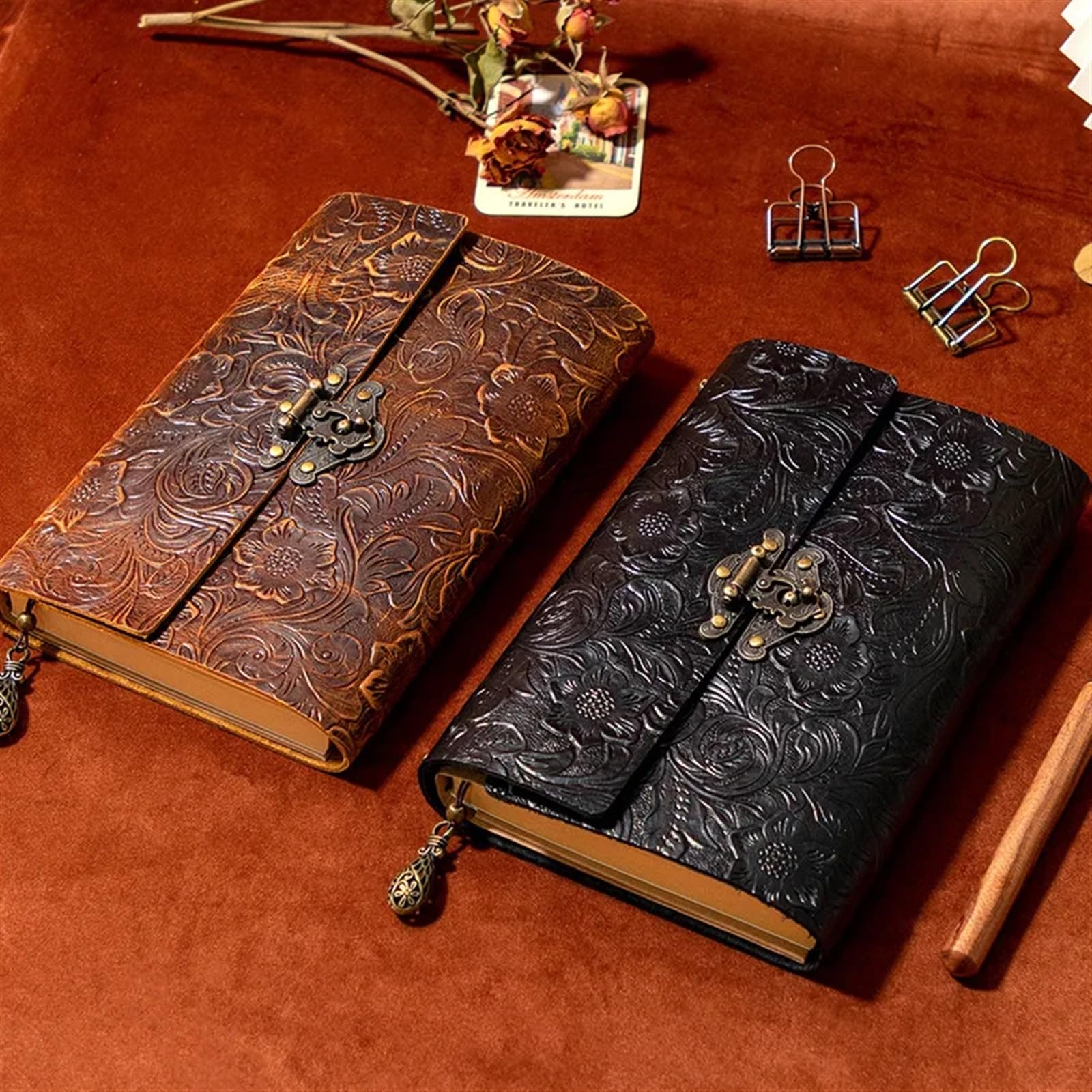 Libreta Vintage Recargable con candado, libreta de Piel de Vaca de Primera Capa, para actas de reuniones de Trabajo, Cuaderno de Cuero Suave, Diario de Estudio para Estudiantes