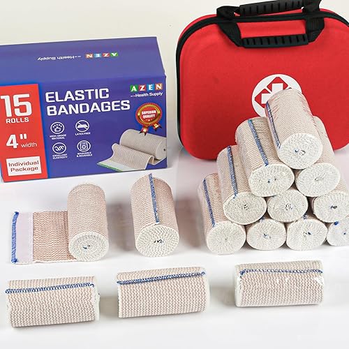 Miniatura 7 de AZEN 4 in Premium 15 Pack Elastic Bandage Wrap, Lymphedema Wraps for Legs, Ankle, Knee, Tummy, Body Wrap, Compression Leg Wraps, Latex-Free