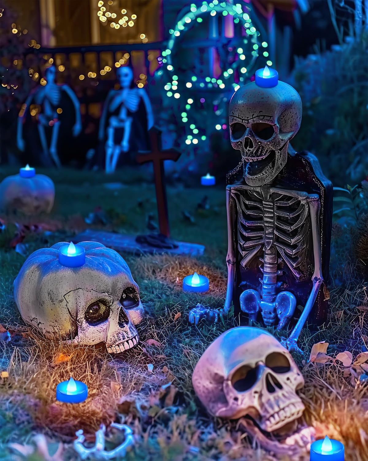 BEICHI Flameless Candles, Battery Operated LED Tealights Votive Flickering for Party Halloween, Christmas, Wedding- 24Pack, Blue Light - Image 5