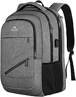 MATEIN 17 Inch TSA Approved Laptop Backpack with USB Port & Trolley Sleeve, Water-Resistant Travel Business Bag for Men Women, Grey, 30L