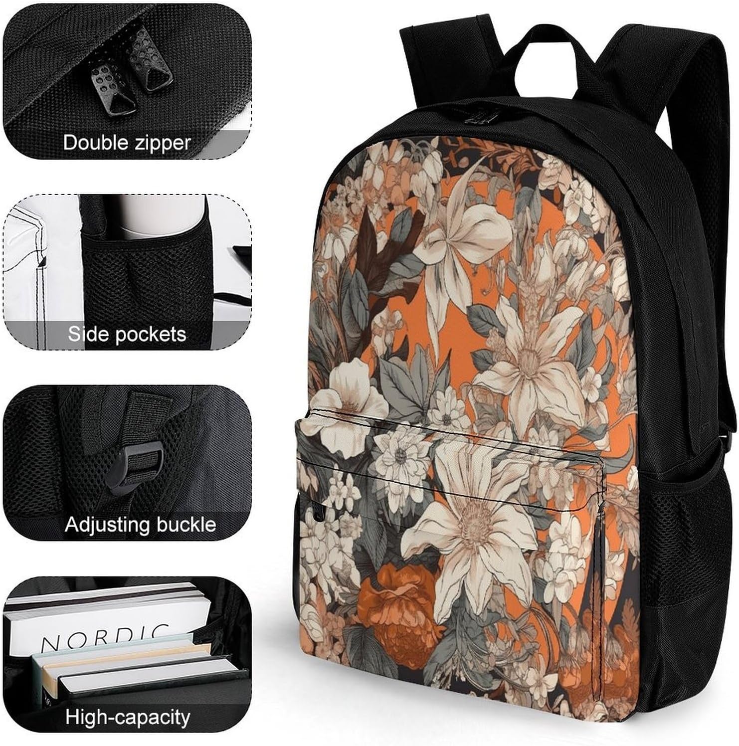 Orange And White Backpack Daypack Travel Backpack | Lightweight Casual Laptop Backpack for Women Men Aesthetic Travel Bag for Weekender Business Hiking Outdoor
