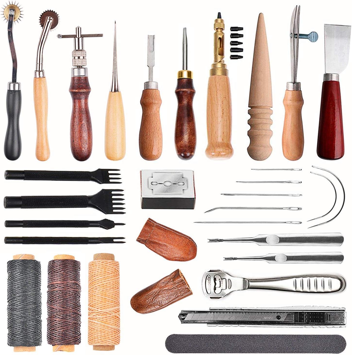 Leather Craft Tool,Myguru 30 Pieces Stitching Sewing Kit with Prong Punch Edger Creaser Groover Awl