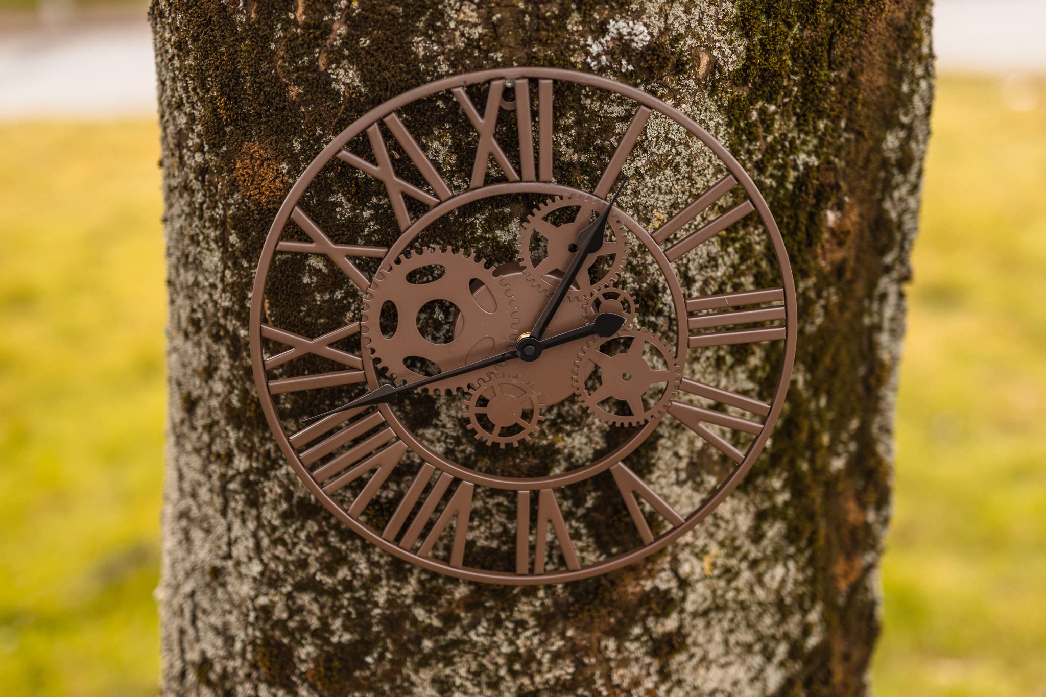 Garden Mile Grande horloge murale 35 cm avec chiffres romains pour intérieur et extérieur Marron
