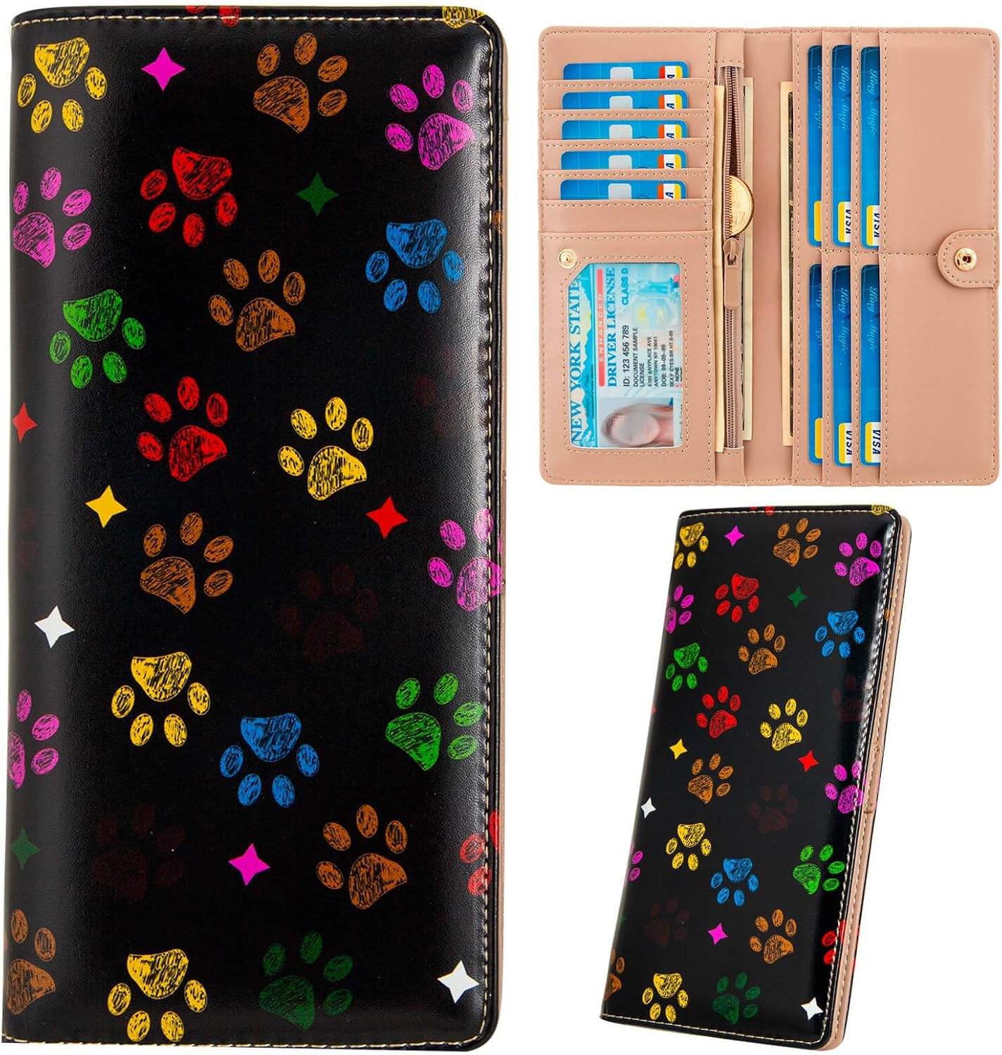 AIRMORS Wallet Women Leather Credit Card Holder with RFID Blocking Large Capacity Slim zipper Wallets for Men Minimalist Coin Purse long clutch wallet (Dog-tracks) - Image 8