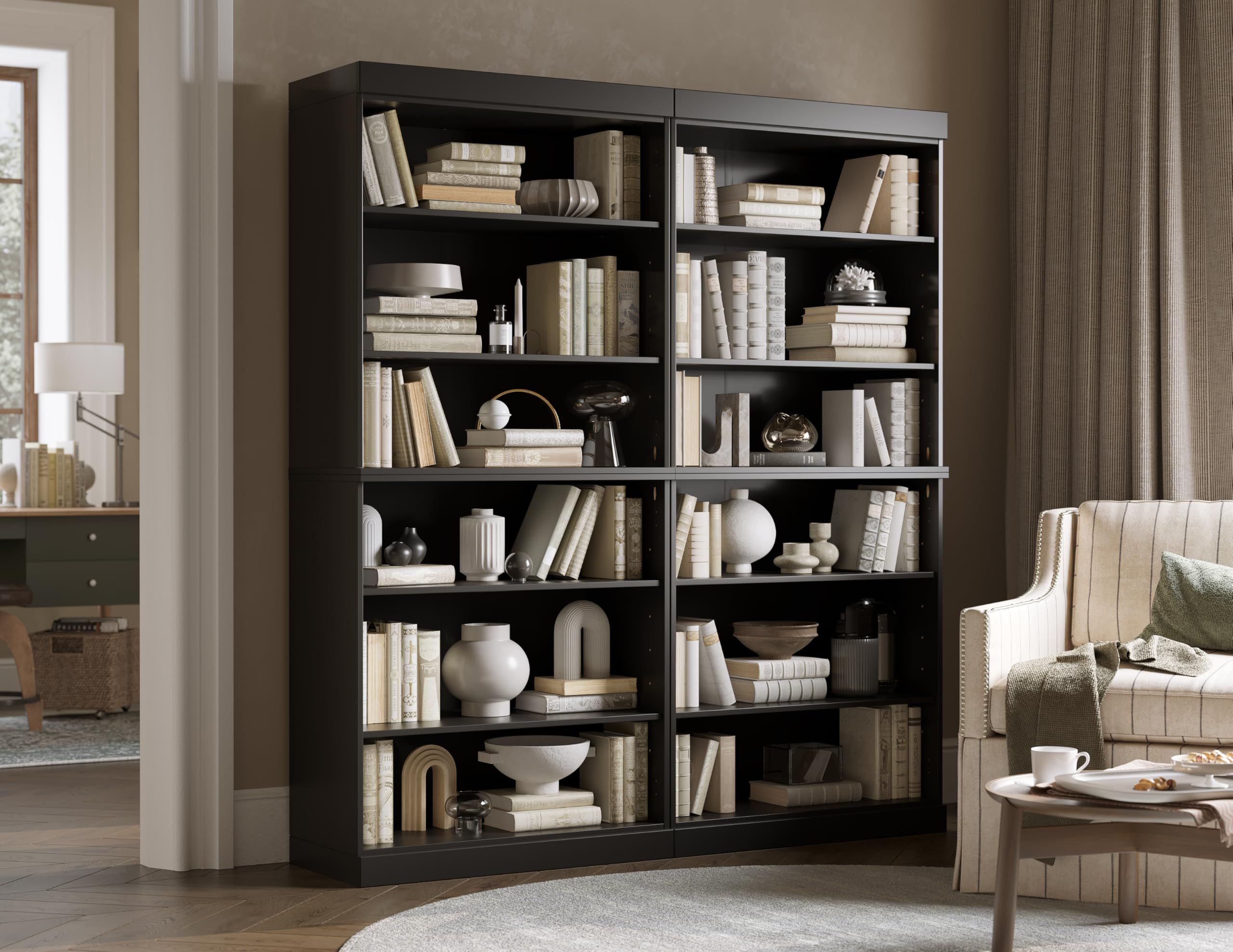 Palace Imports Solid Wood Bookcase - 64" Wide Wooden Bookshelf - 12-Shelf Black Bookcase, Modular Cabinets with Adjustable Shelves - 71.5" Tall Bookcases for Living Room - 100% Eco-Friendly Wood
