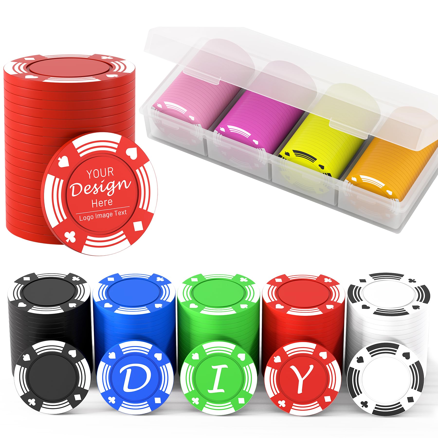 100 gettoni personalizzati, stampati a colori con il tuo logo, immagine o testo, 37 mm pesanti 2,7 grammi di fiches da poker per gettoni da bar, club di carte o mazze da golf