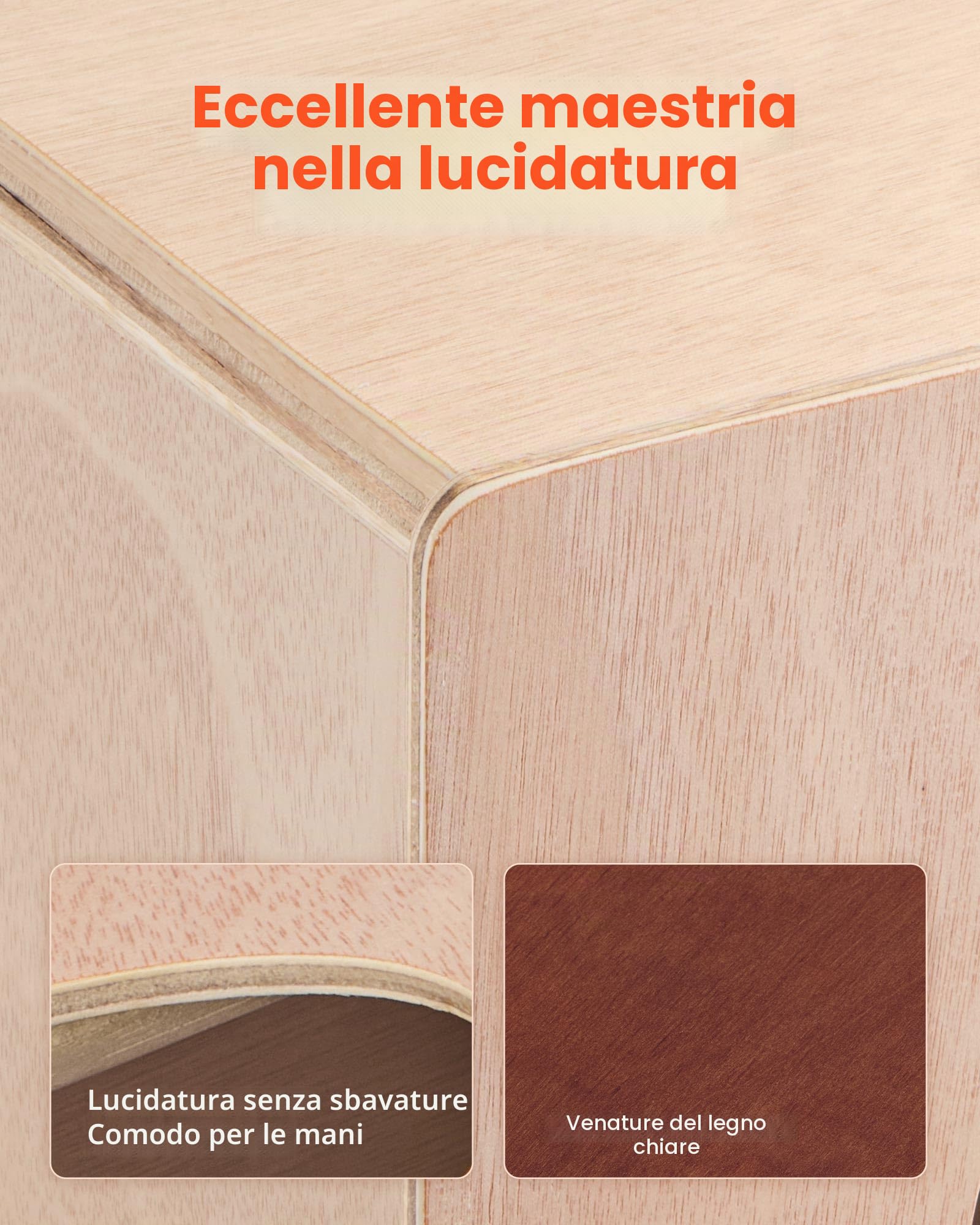 VEVOR Cajon Box Drum, Con Cordiere Rullanti Interni, Scatola di Percussioni in Legno Leggera, Strumento Musicale Portatile a Tamburo in Legno di Betulla con Piedini in Silicone, 255 x 255 x 380 mm