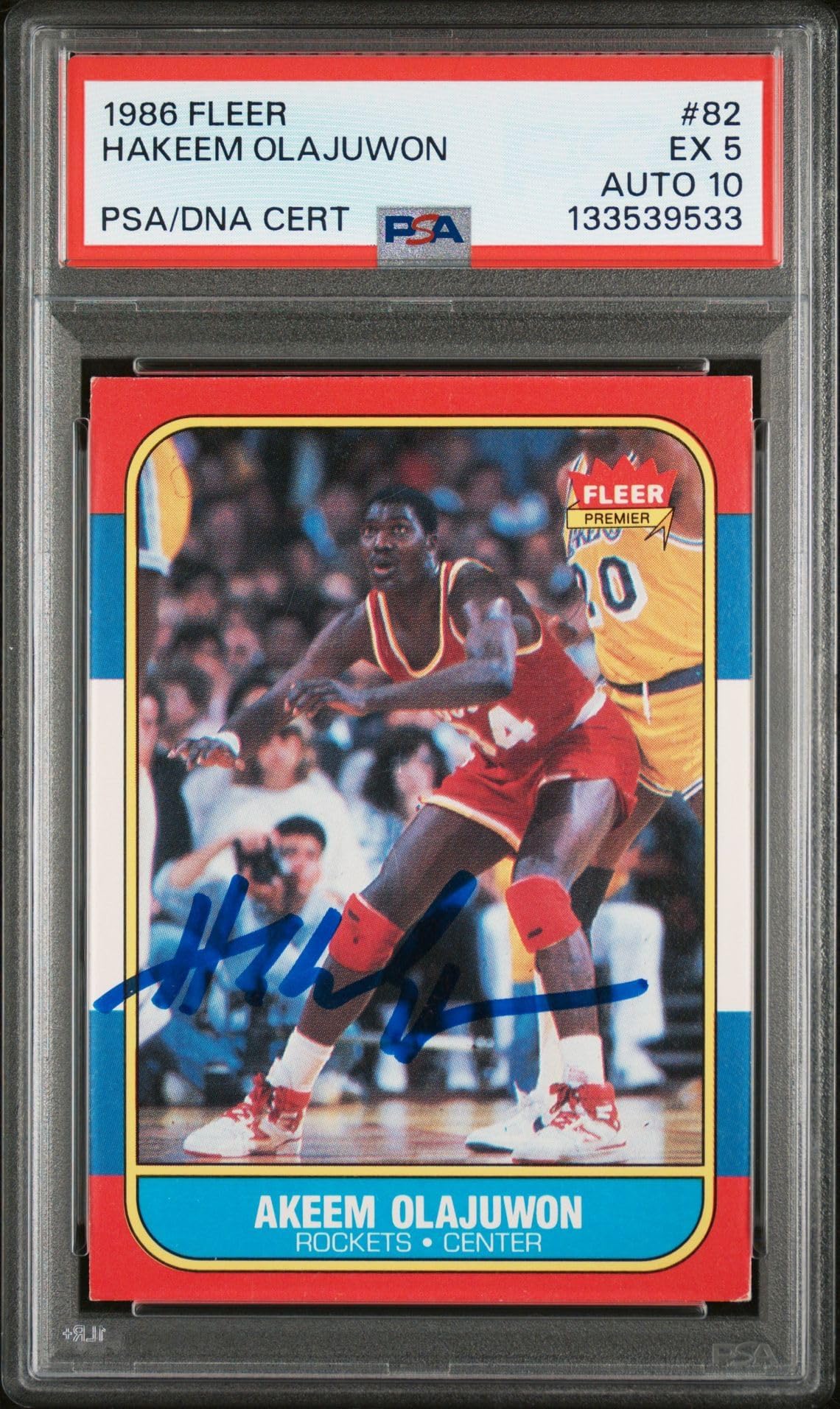 Hakeem Olajuwon 1986 Fleer Signed Basketball Rookie Card #82 Graded PSA 5 Auto 10 Cert #133539533