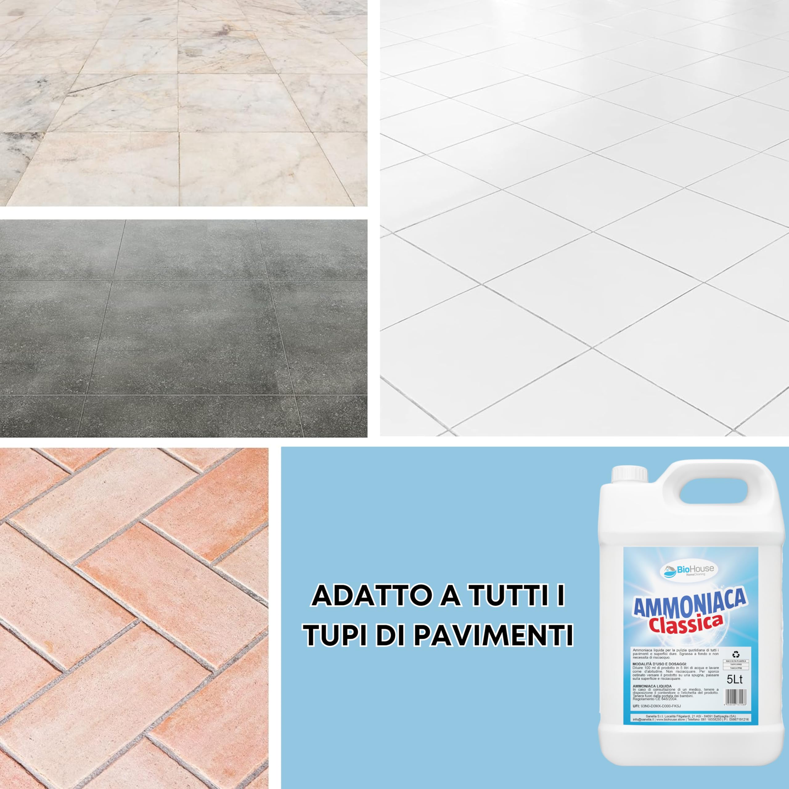Ammoniaca 5 Litri Ammoniaca Liquida per Pavimenti e Superfici Dure. Sgrassa e Non Necessita Risciacquo Detersivo Pavimenti Profumato (1 Pezzo, Classica)
