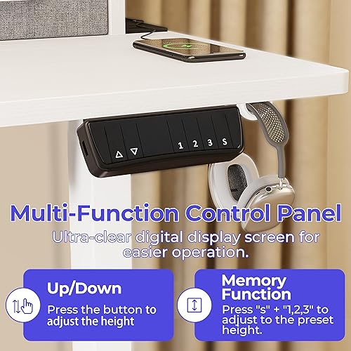 Miniatura 5 de JOISCOPE Escritorio eléctrico de altura ajustable de 55 pulgadas con doble cajón, escritorio para computadora de oficina en casa con estante de
