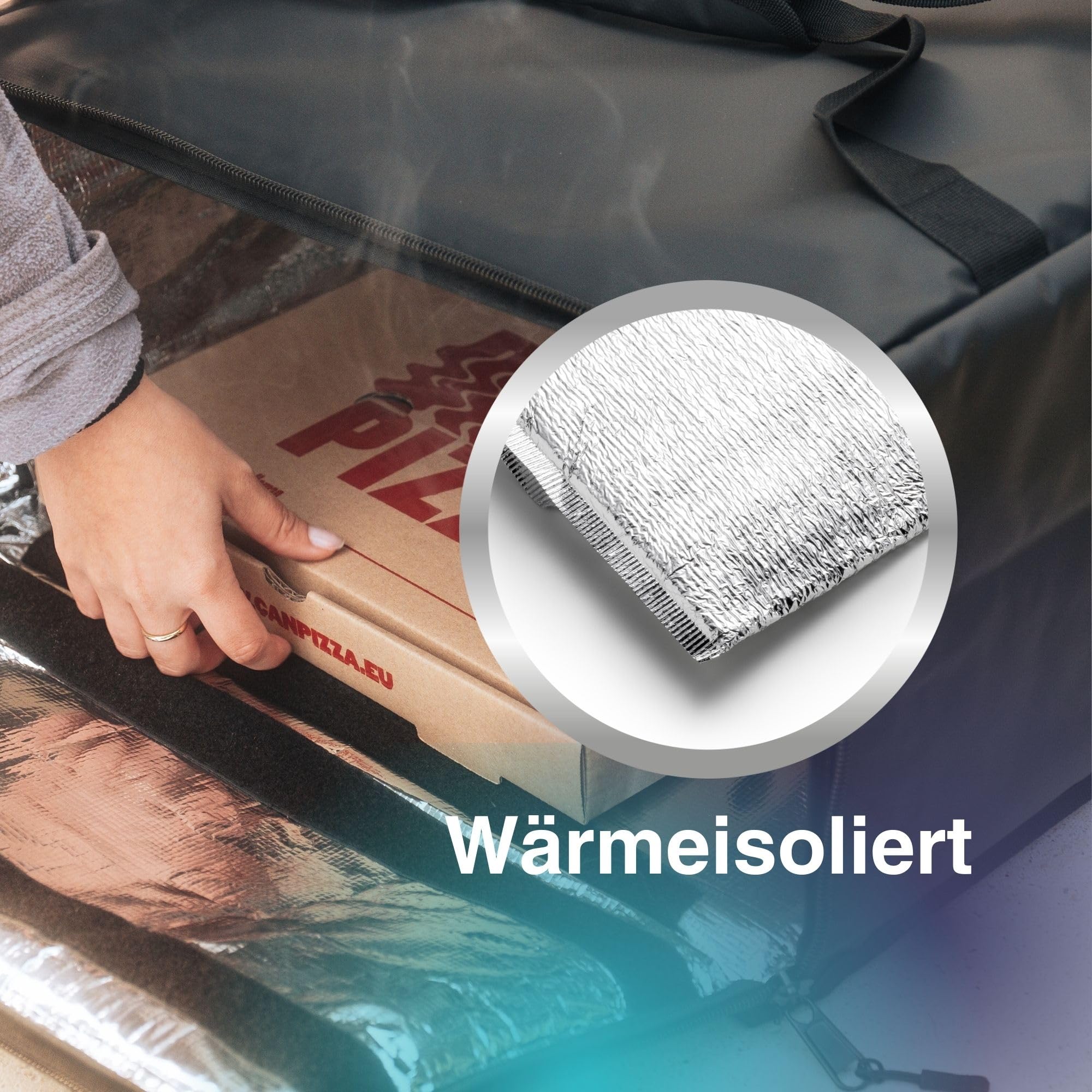 Isolierte Auto-Liefertasche • Premium-Liefertasche, die Ihre Lebensmittel stundenlang warm & kalt hält • 100% wasserabweisend • Vol. 48 l • Entwickelt für professionelle Kuriere, Schwarz ,
