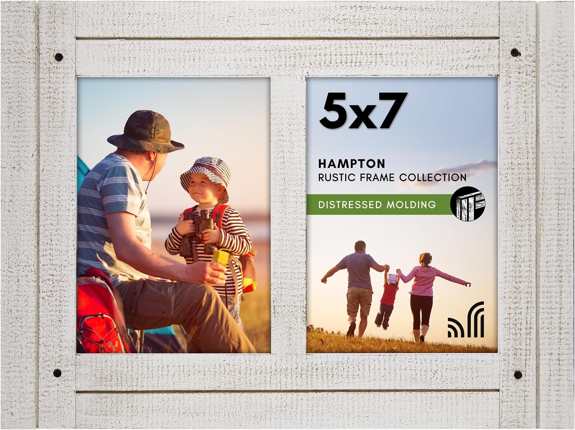 Americanflat Hinged 5x7 Double Picture Frame with 2 Photo Openings and Polished Glass - Distressed Wood Collage Picture Frames for Tabletop and Wall Display - Hampton Collection - Aspen White