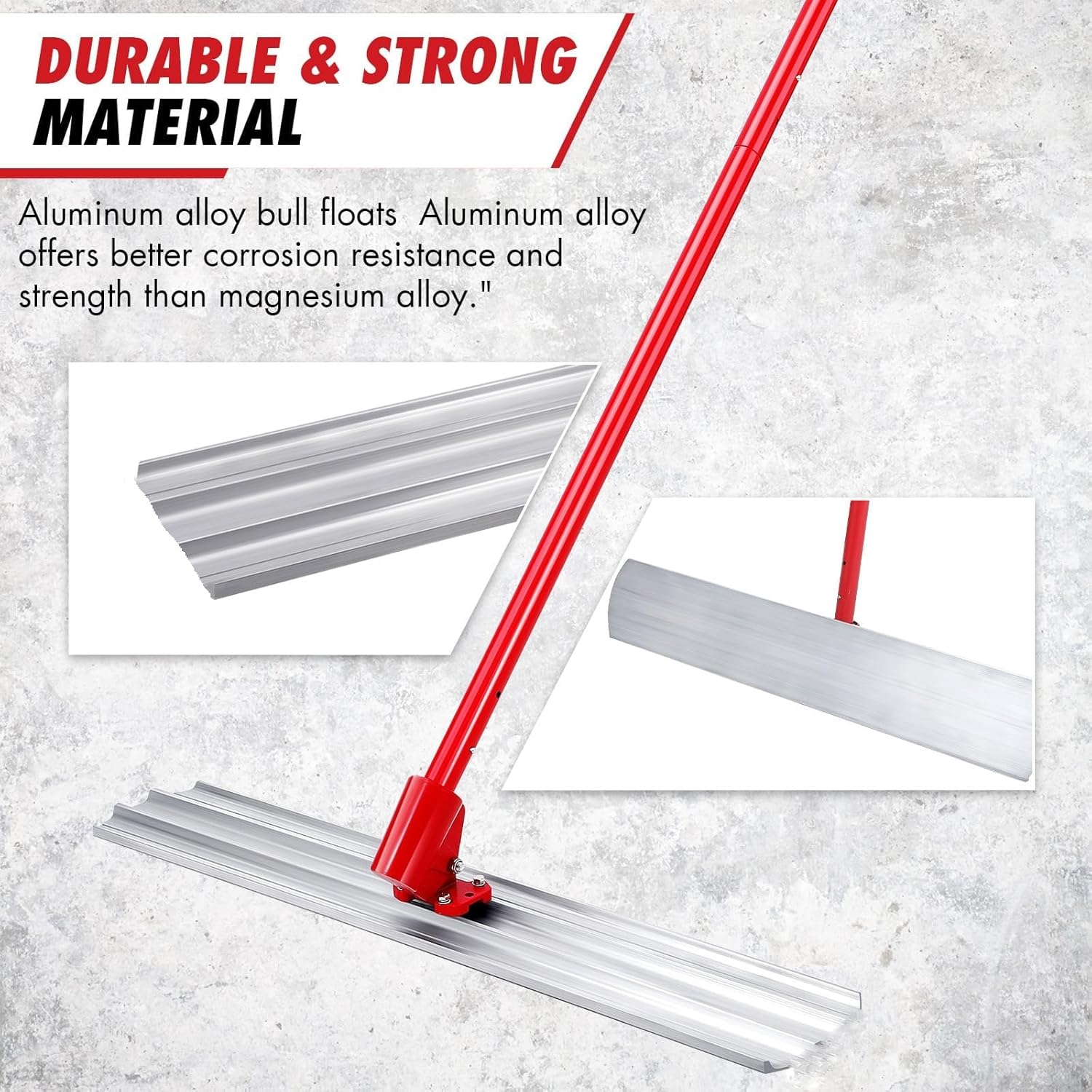Bull Float Aluminum Magnesium Alloy Concrete Float 48"x8", Square Edge Concrete Float with 47.2‘’ Extendable Handles x 4, Concrete Bull Float Tools Kit for Concrete Finishing
