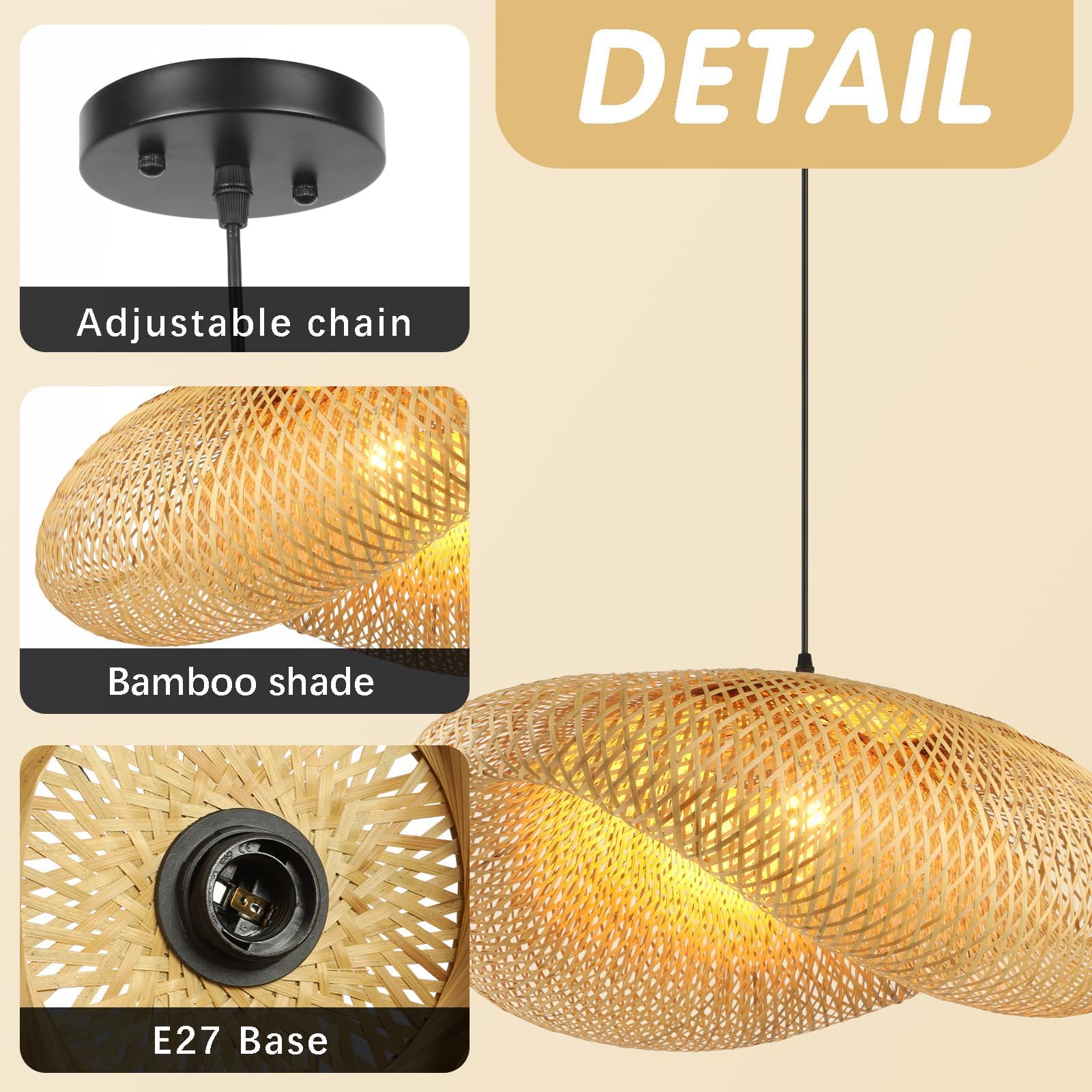 Retro Lampara Techo Colgante RatáN, 80 Cm Boho Lampara De Techo Sombrero Tejido A Mano Creatividad Lampara De Techo Colgante Para Restaurante SalóN De Té Dormitorio Sala De Estar Café,E27