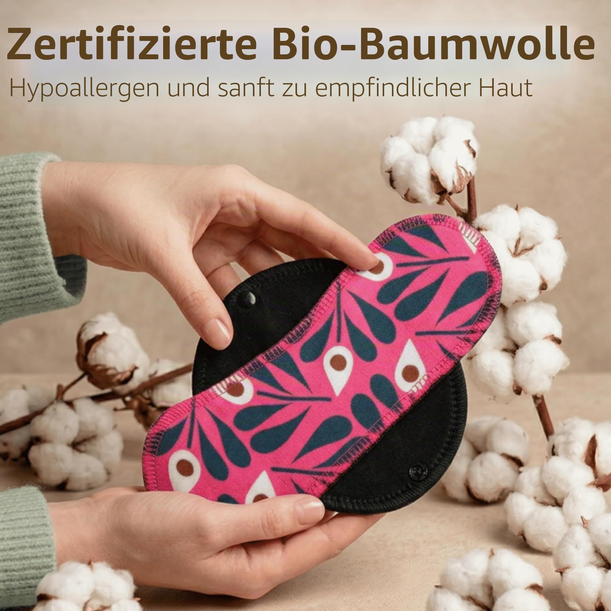 Natissy Bio-Baumwolle Slipeinlagen für Frauen, Waschbar, Weich, Atmungsaktiv, Hautfreundlich und Wiederverwendbar - 7er-Set Größe S - Made in EU