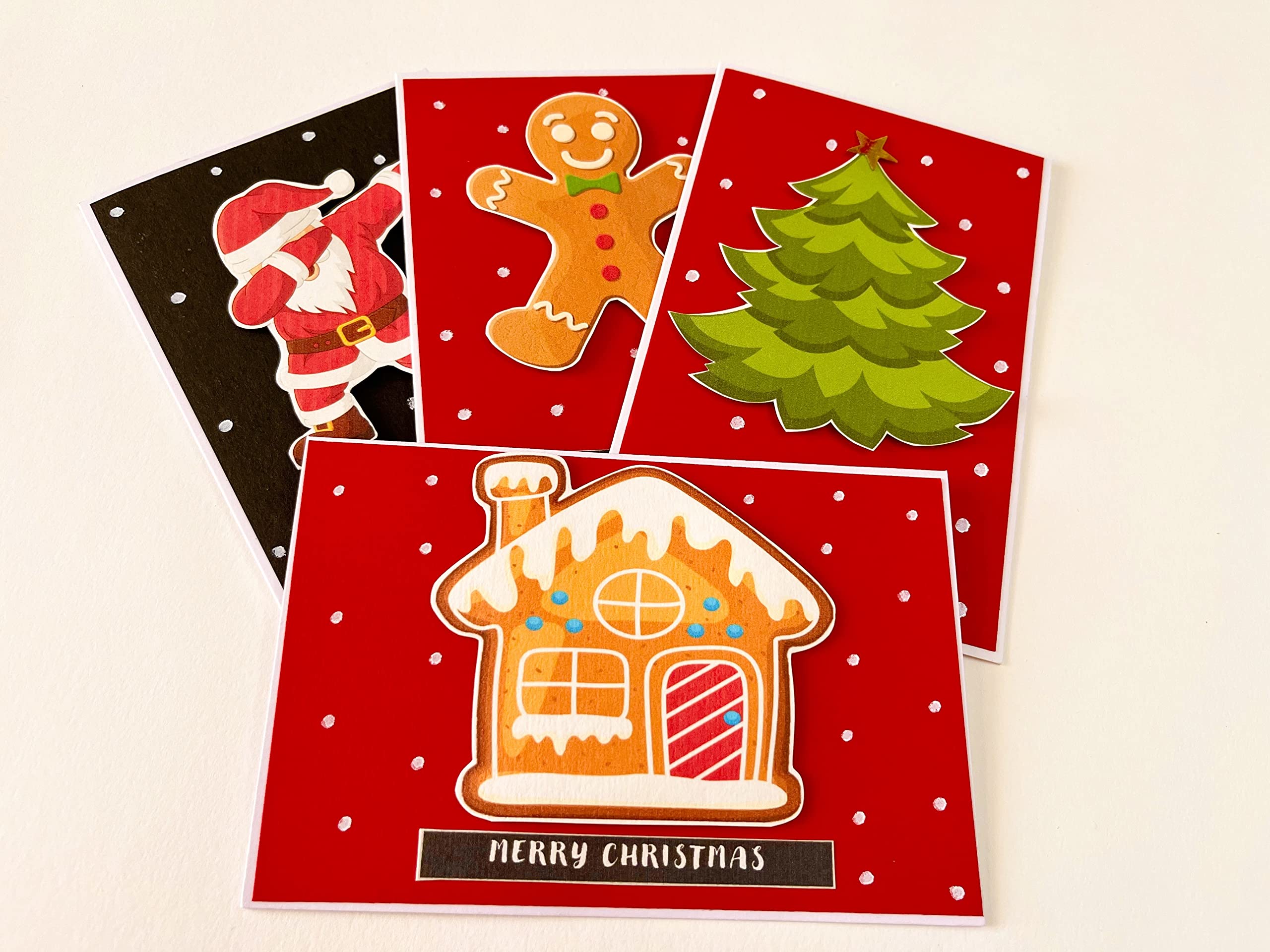 handmade set of Christmas greeting cards, 4x6 inch size, blank inside, envelopes included, handmade with love (Assorted)