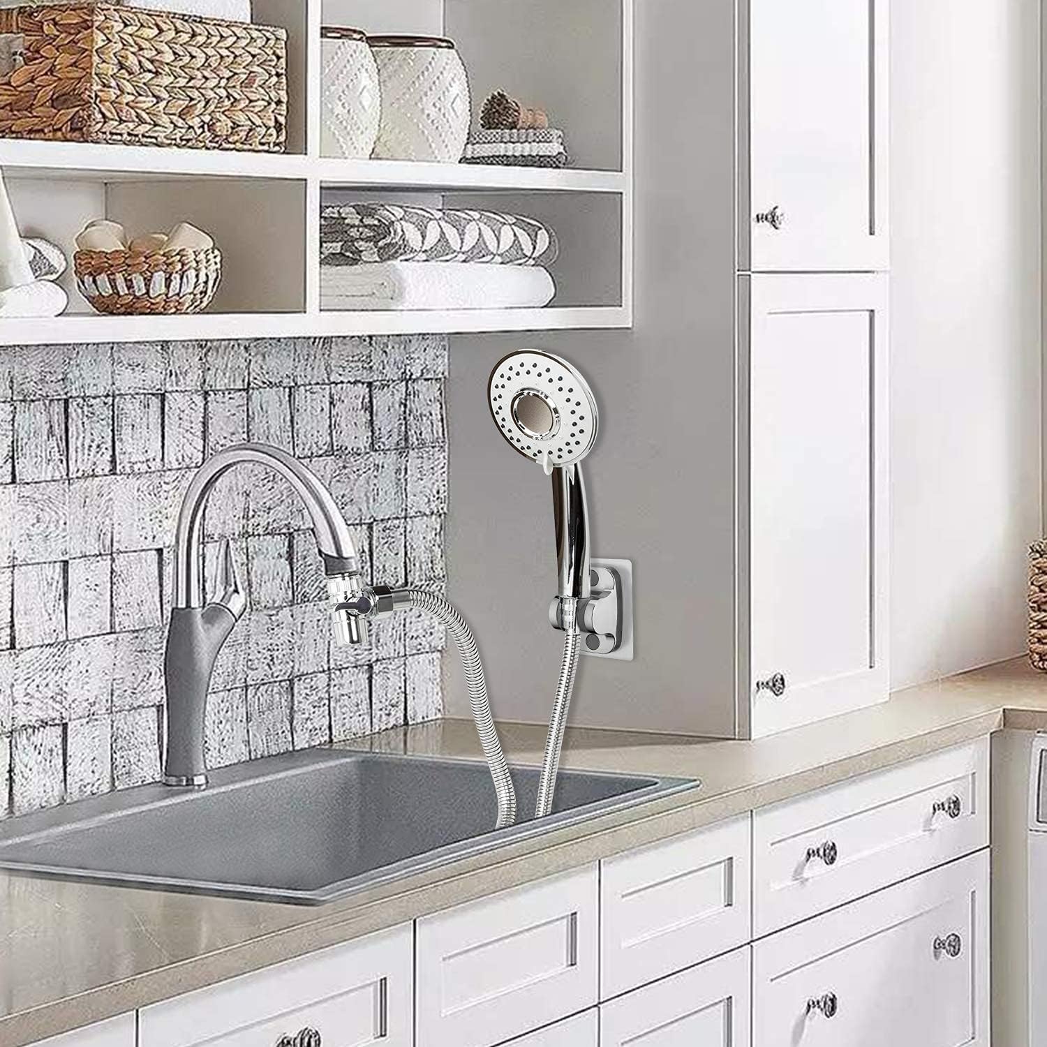 Sink Hose Shower Sprayer Attachment - Faucet Extension w/ 5 Adapters For Bathroom Bathtub, Kitchen Faucet, Utility Laundry Tub, Garden Hose Thread Spout For Delta, Moen, Kohler, American Standard