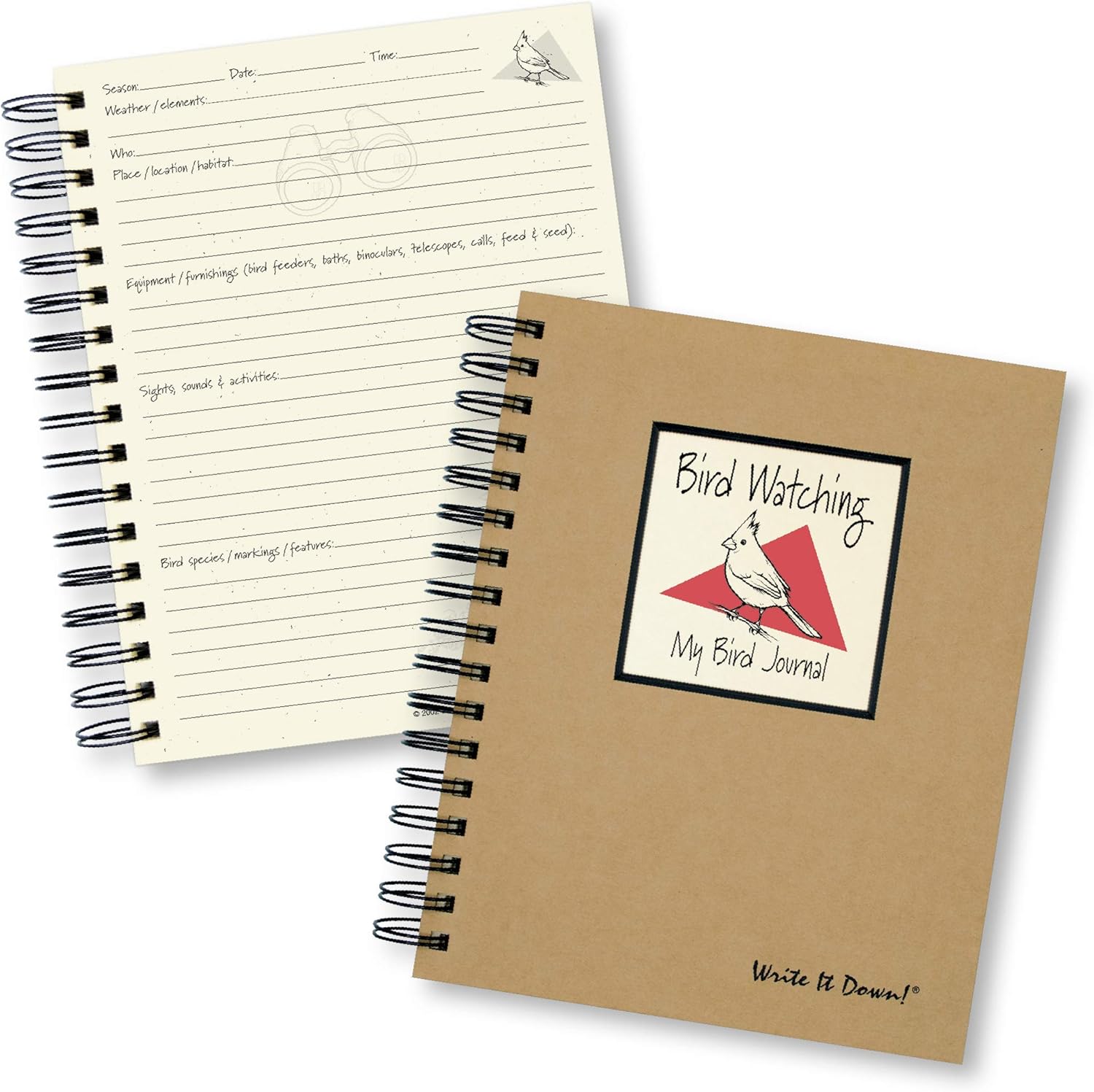 Write it Down series by Journals Unlimited, Guided Journal, Bird Watching, My Bird Journal, Full-size 7.5"x 9", Kraft Hard Cover, Made in USA