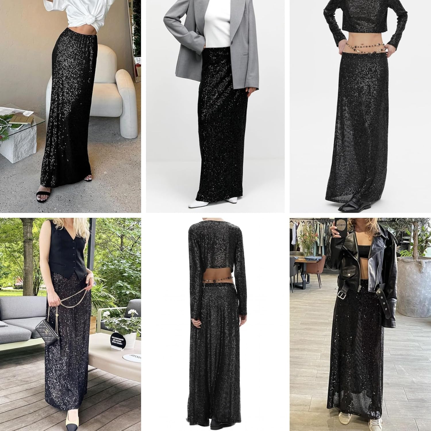 JUMISEE Women’s Silver Sequin Midi Skirt Stretchy High Waist Long Skirt Glitter Pencil Skirt for Night Out Party