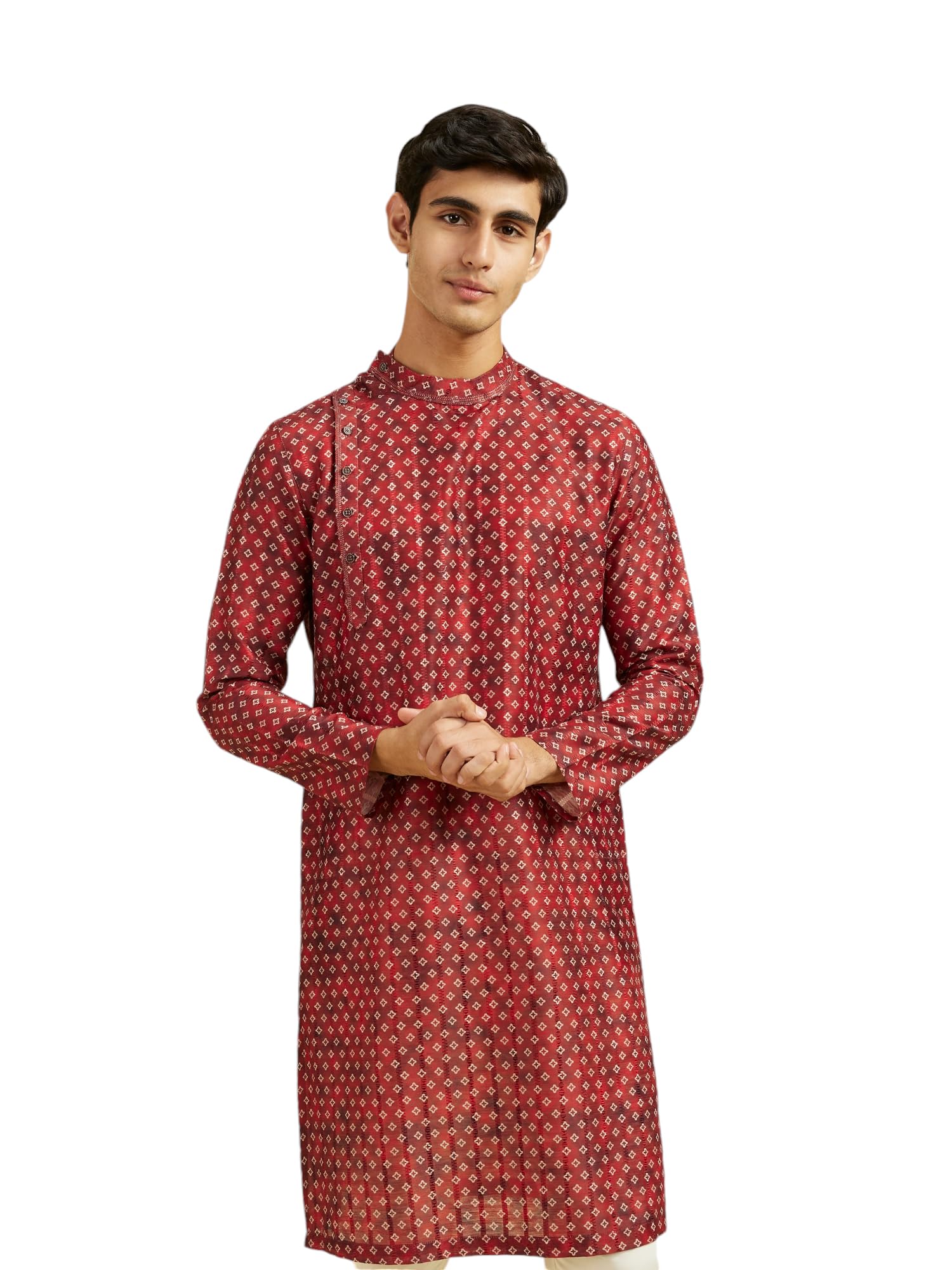diwas by manyavar Men's Art Silk Bandhani Prints Angrakha Style Kurta (1pc)-picture-32