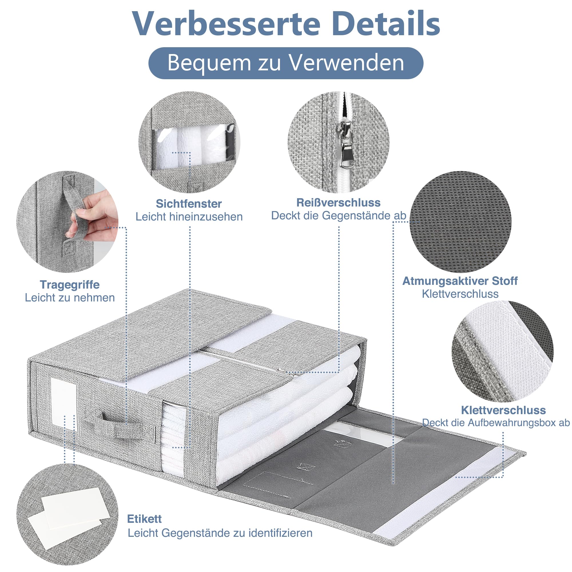 Aufbewahrungstasche für Bettlaken, 4 Stück Faltbare Bettwäsche Organizer, Praktische Lagerung von Bettwäsche und Decken für King & Queen Size Betten, Grau