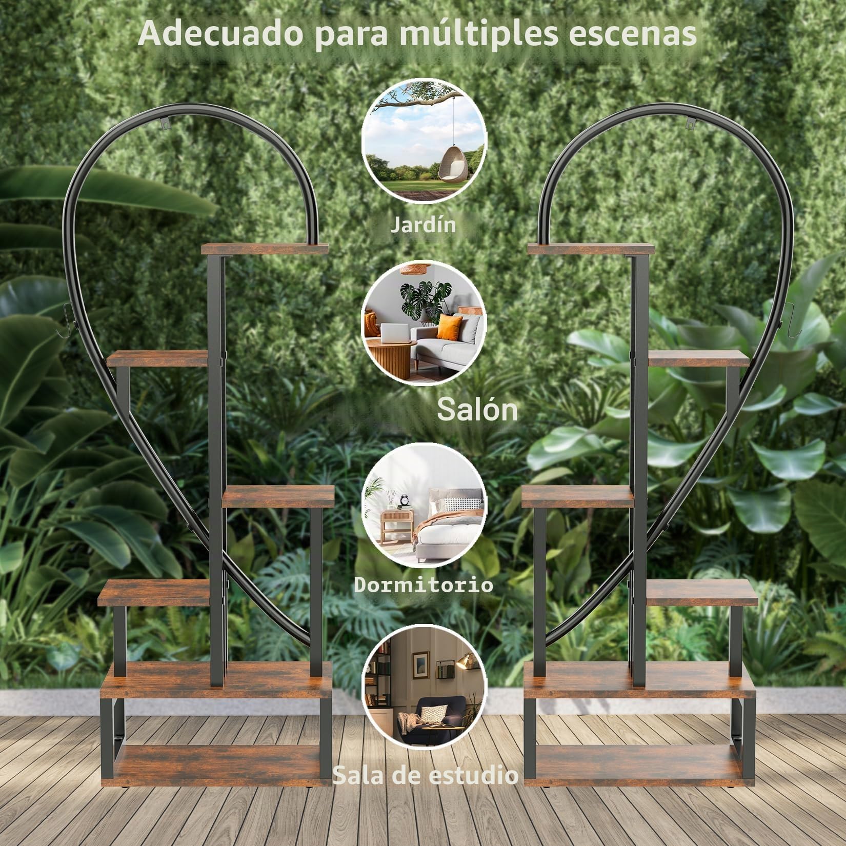 unho Estantería Plantas de Hierro Forjado 2 Piezas: Estante Macetas Alto 6 Niveles con 2 Ganchos Soporte Plantas Decoración para Salón Jardín Balcón (L)