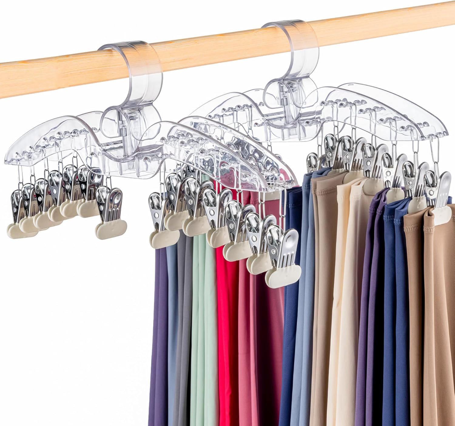 Antimbee Legging Hangers Organizer, Clear Pants Hanger with Larger Clips, 2-Pack Hanging 28 Leggings for Closet, Space Saving Yoga Hanger Storage Clothes and Essentials in Wardrobe