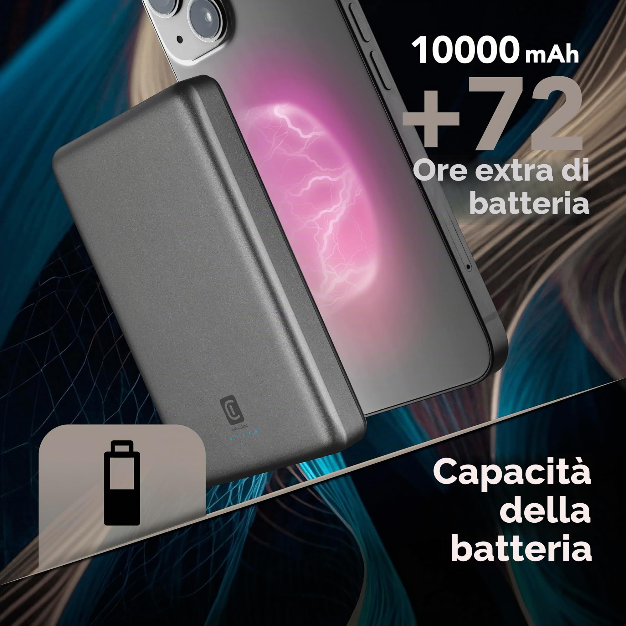 Cellularline - Powerbank MAG LITE 10000 - Caricabatterie portatile Wireless da 10000mAh - Tecnologia Mag Safe - Carica wireless 7.5W - Grigio