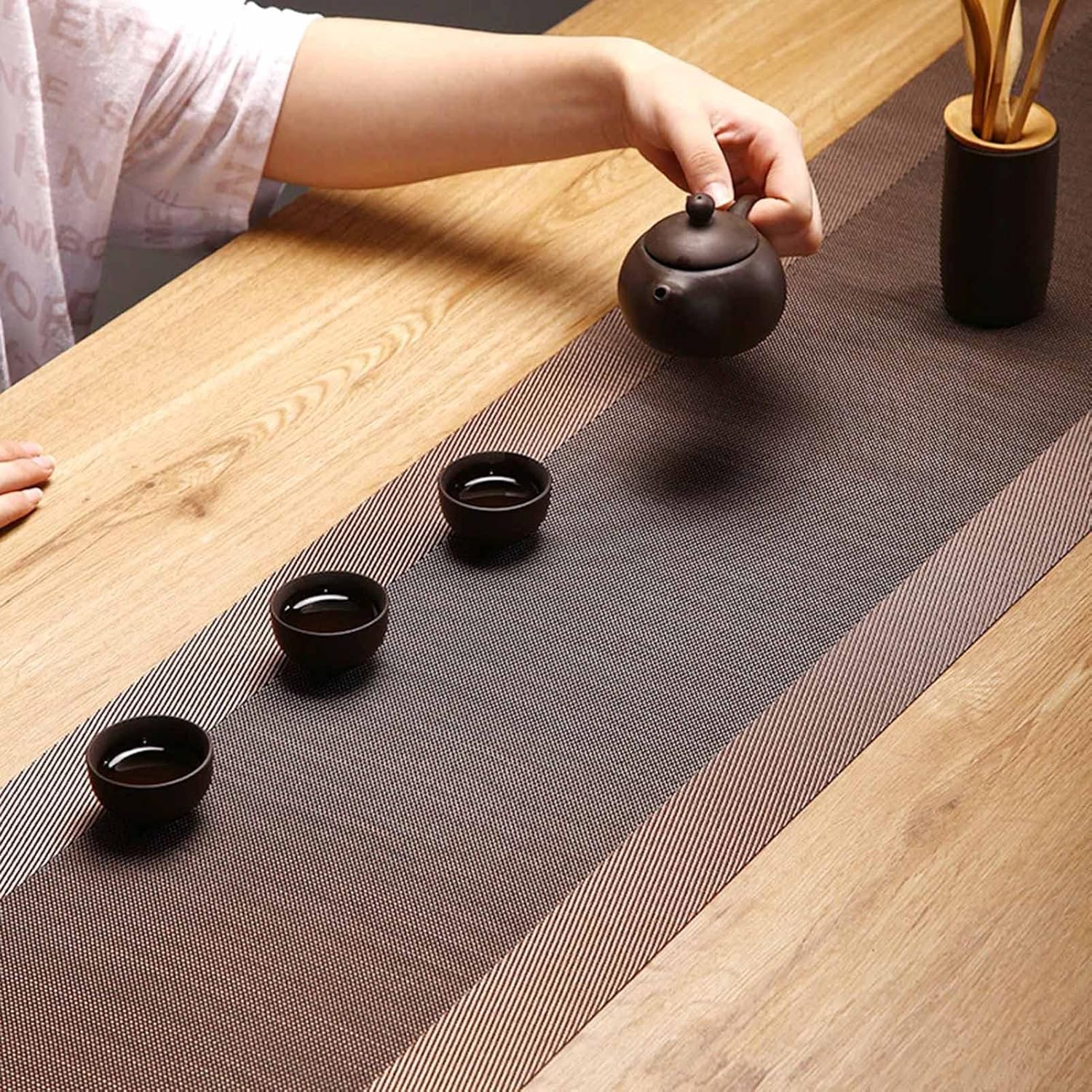 review Waterproof PVC Table Runner, Heat Resistant Tea Mats for Outdoor Patio Coffee Table Home Kitchen, Oblong Cuttable Tablecloth (Color : Coffee, Size : 30x200cm/11.8x78.7in)