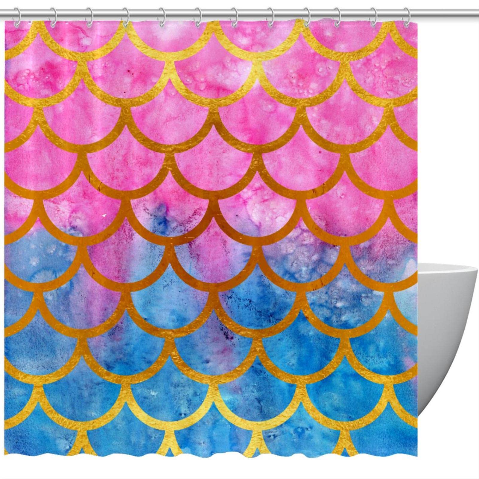 Rideau de douche original rose bleu 168 x 183 cm rideaux baignoire