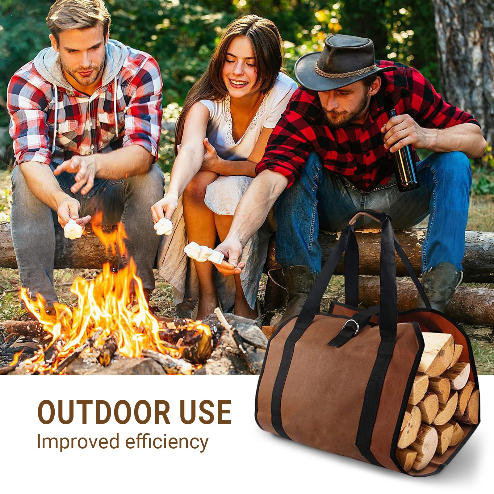 Kamin Brennholz Aufbewahrungstasche, Groß Leinwand Brennholz Log Tragetasche, Kaminholztasche Wasserdicht Outdoor, Lagerfeue, Camping, Reisen, Brown