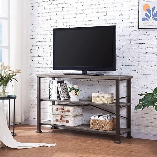 Miniatura 4 de Hombazaar Mesa de sofá consola de 3 niveles mesa de entrada rústica industrial con estante de almacenamiento para sala de estar pasillo acabado de